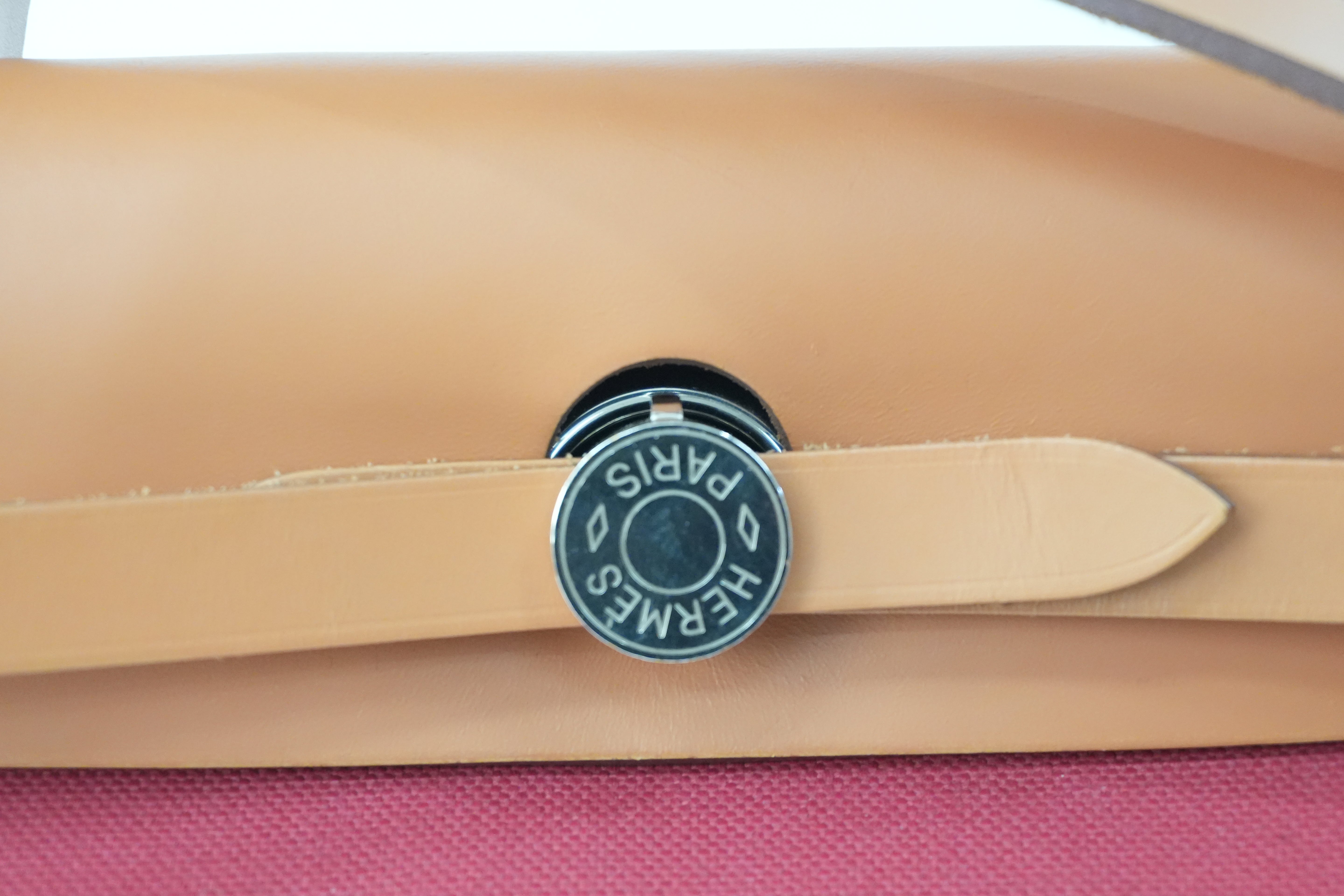 Hermes Canvas Herzip Tote Bag Red Orange Used