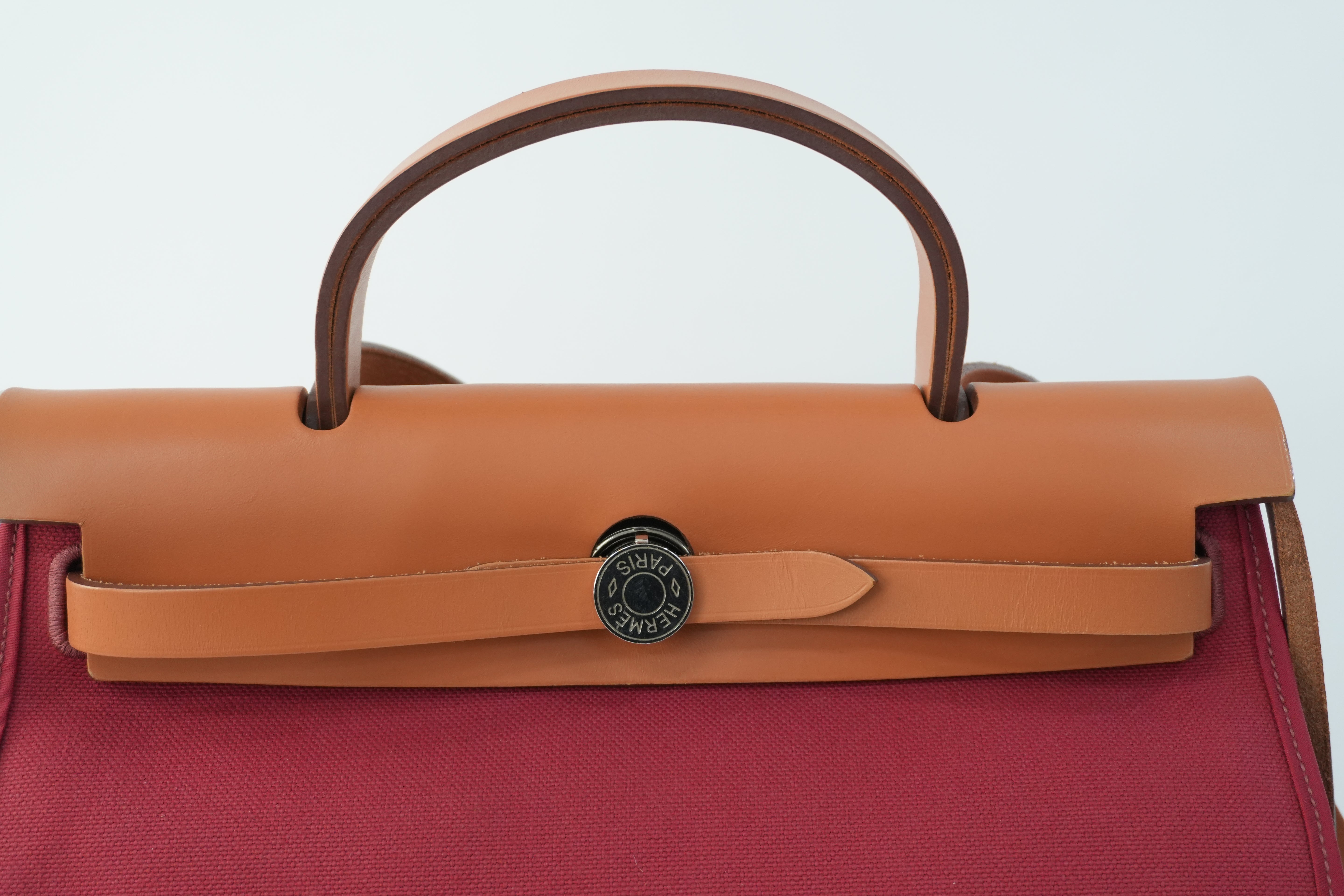 Hermes Canvas Herzip Tote Bag Red Orange Used