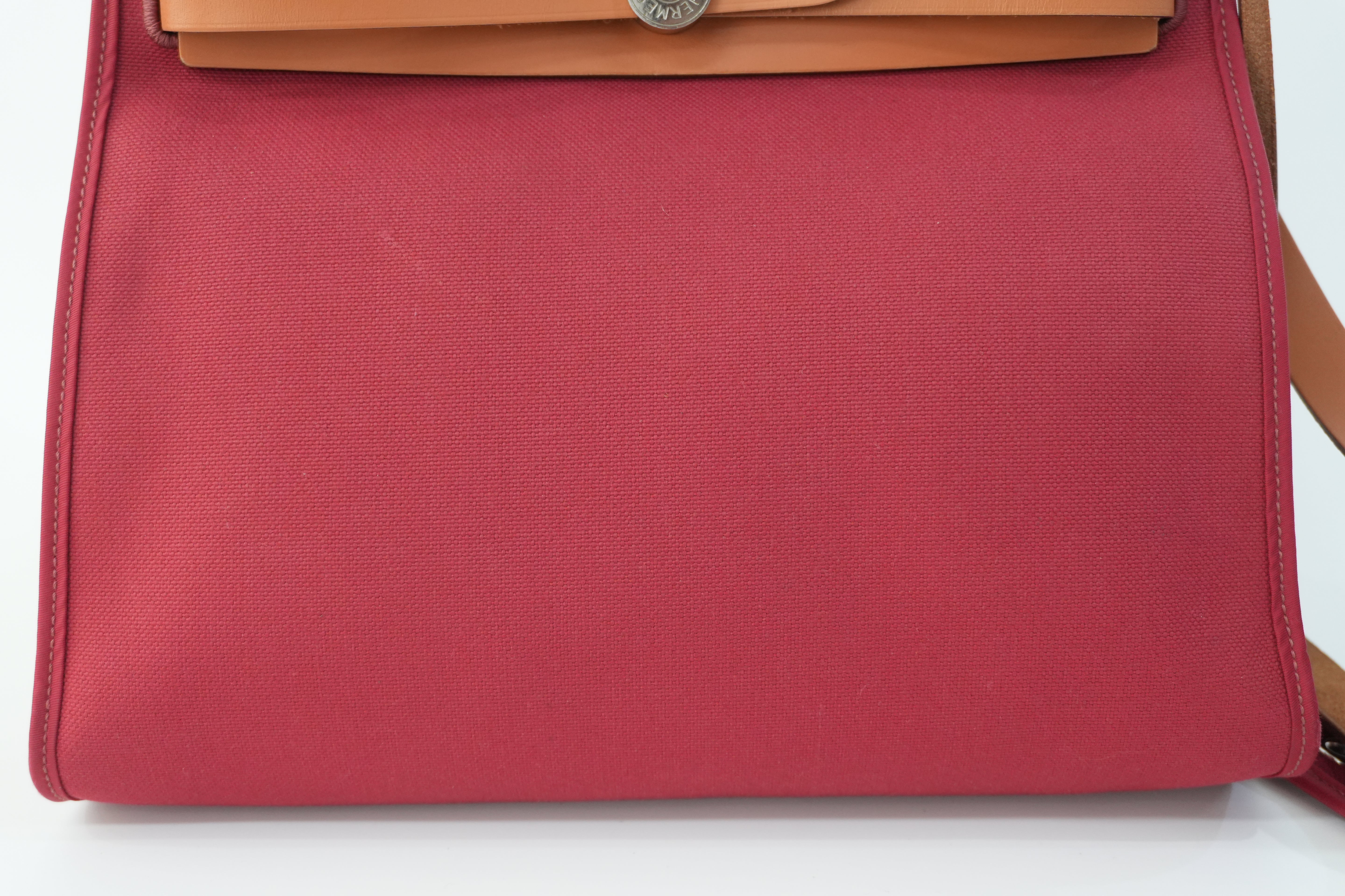 Hermes Canvas Herzip Tote Bag Red Orange Used