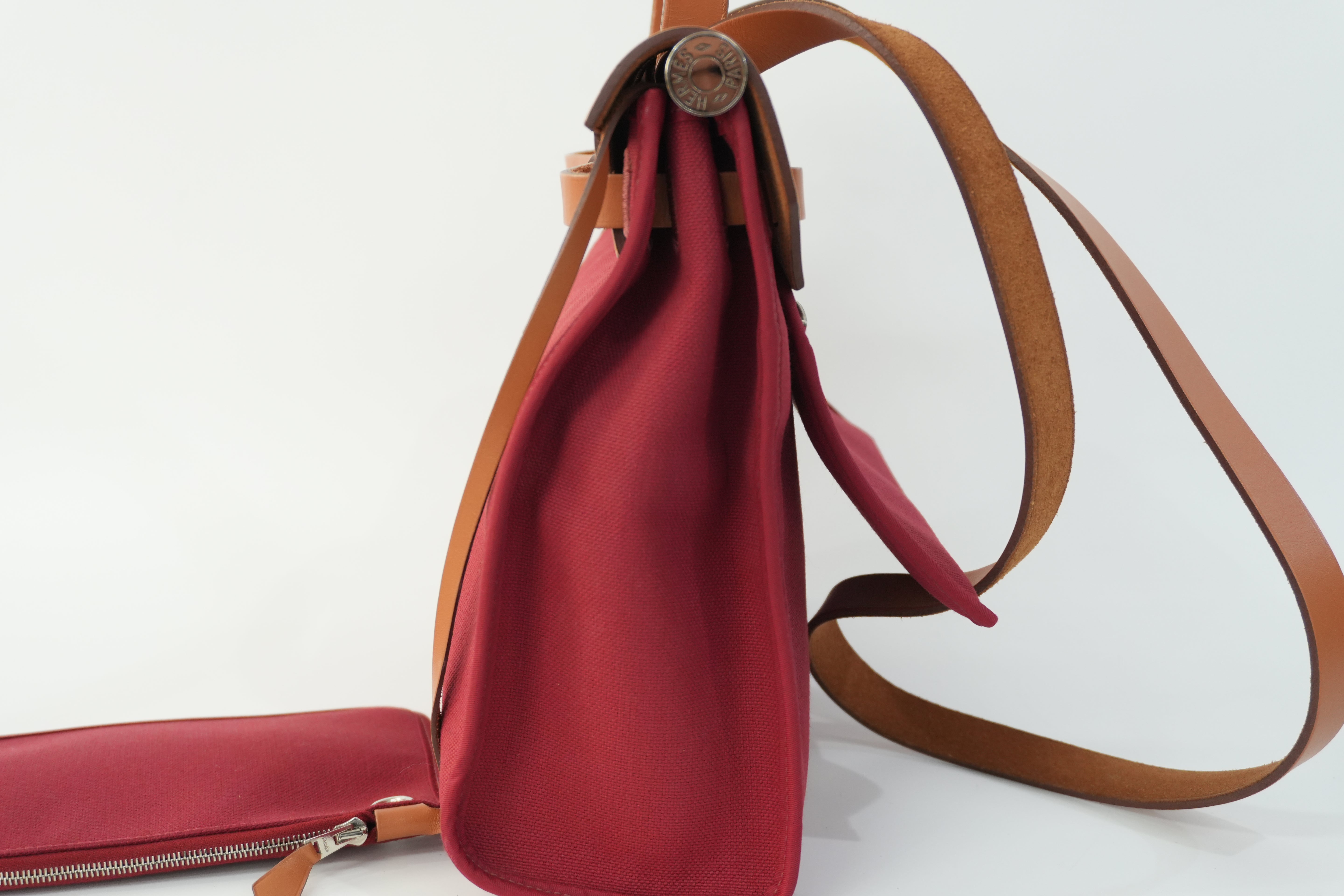 Hermes Canvas Herzip Tote Bag Red Orange Used