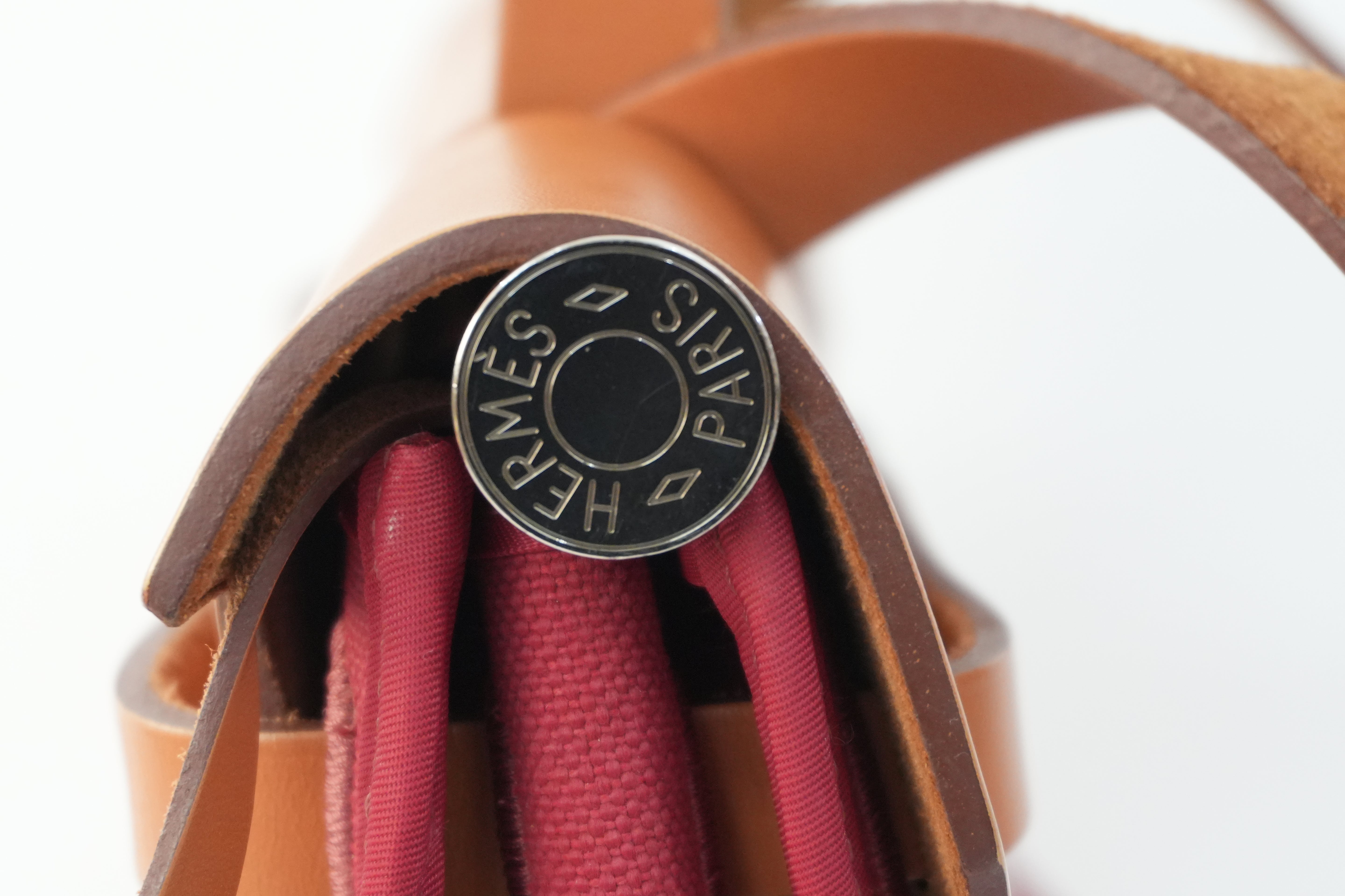 Hermes Canvas Herzip Tote Bag Red Orange Used