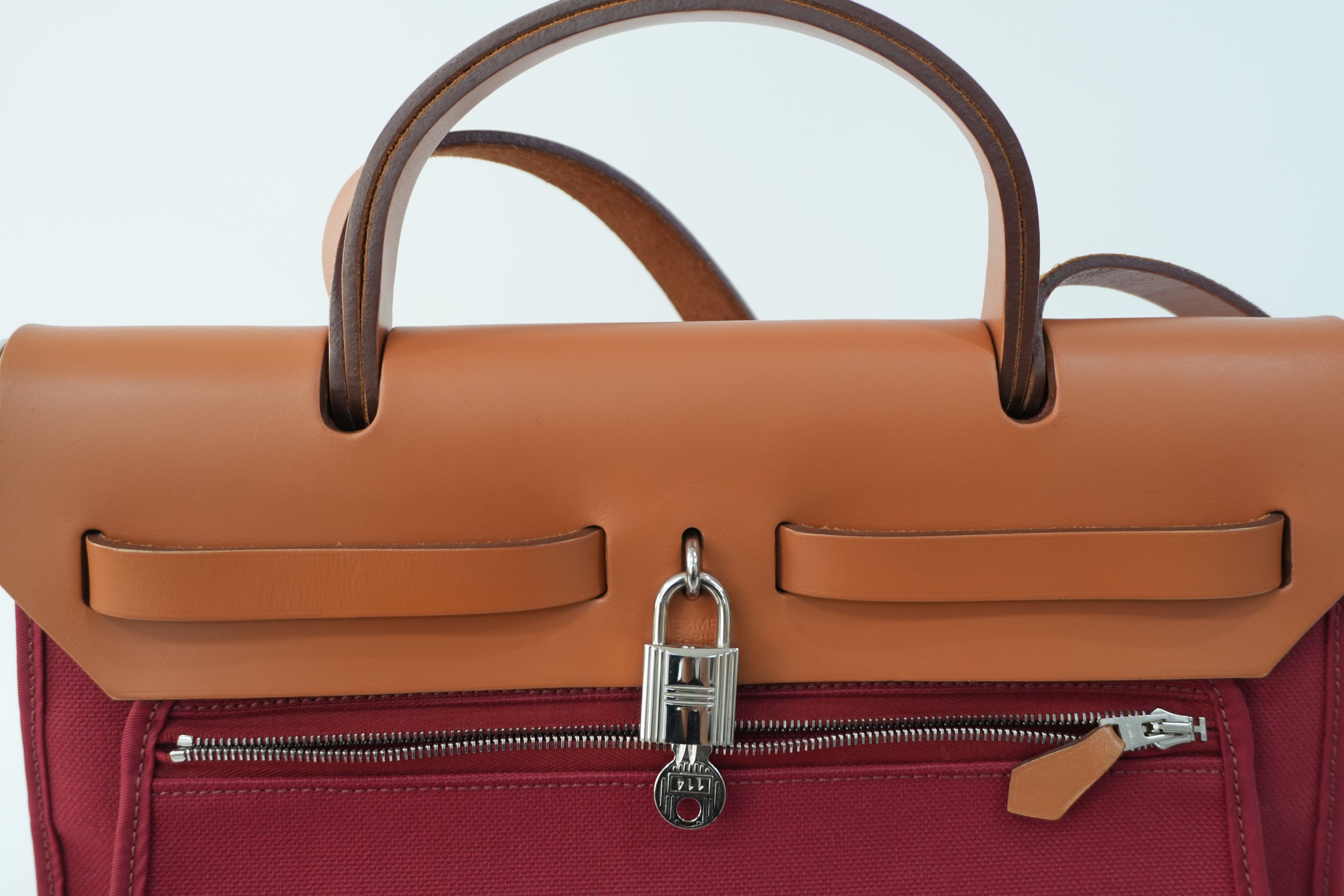 Hermes Canvas Herzip Tote Bag Red Orange Used