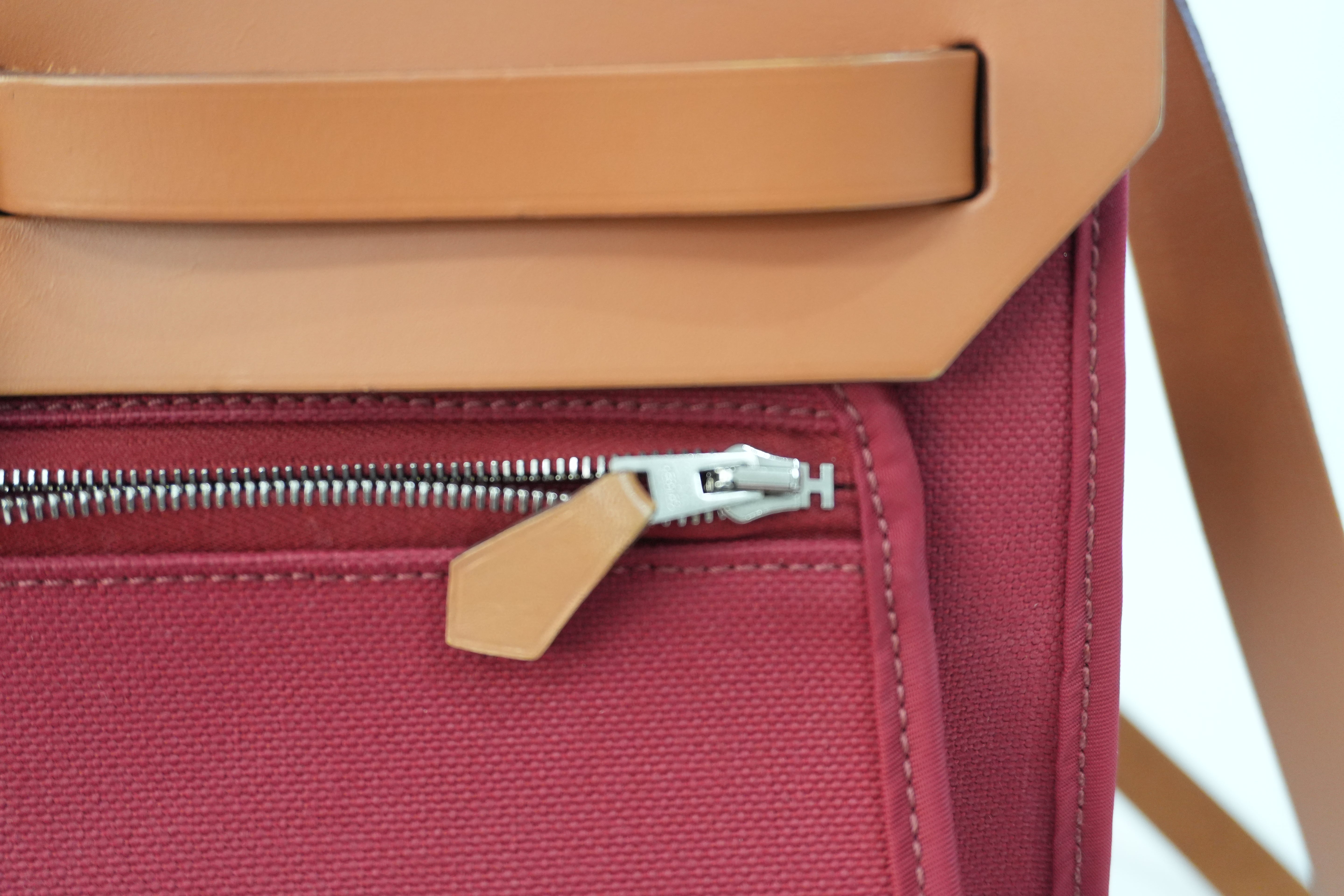 Hermes Canvas Herzip Tote Bag Red Orange Used