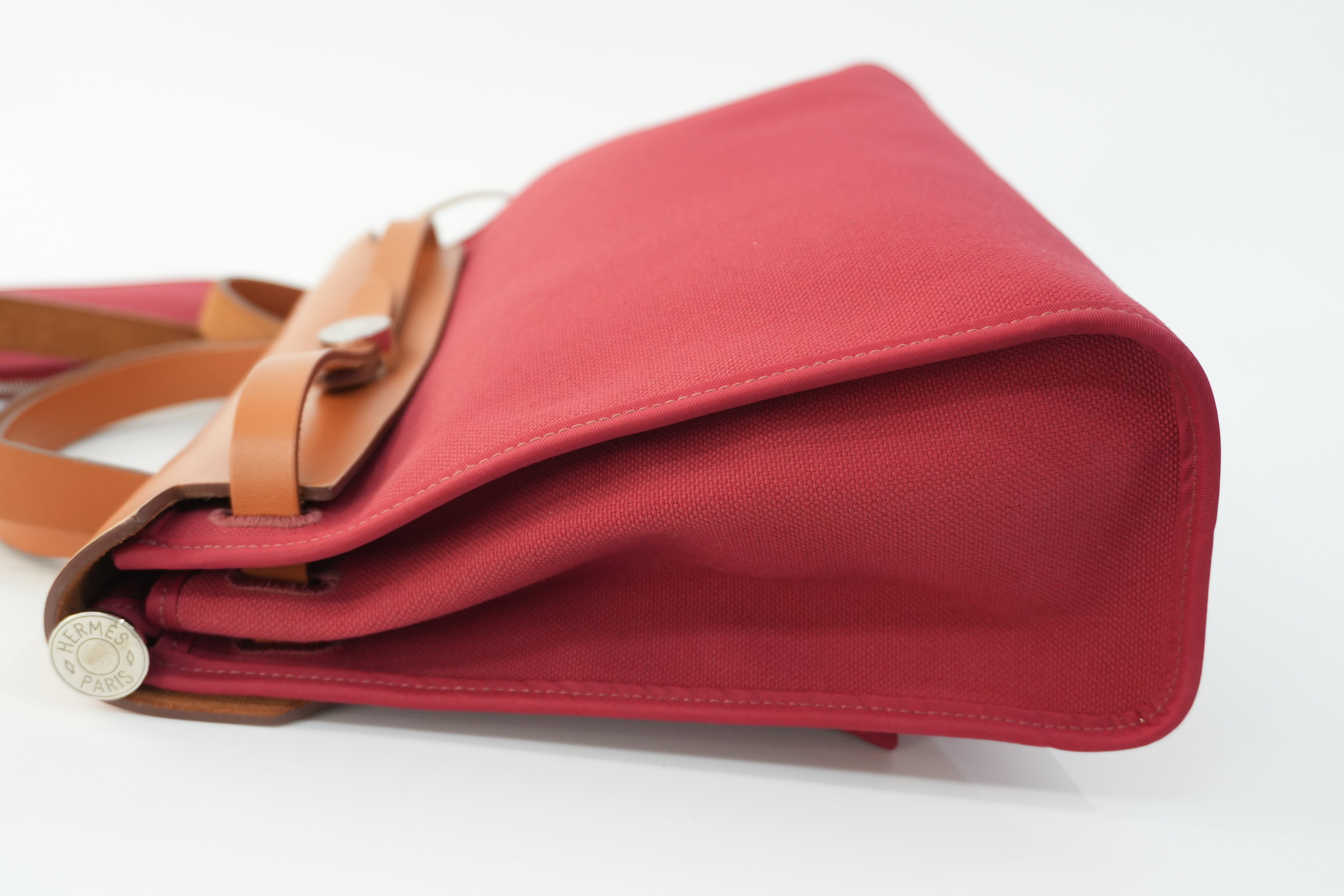 Hermes Canvas Herzip Tote Bag Red Orange Used