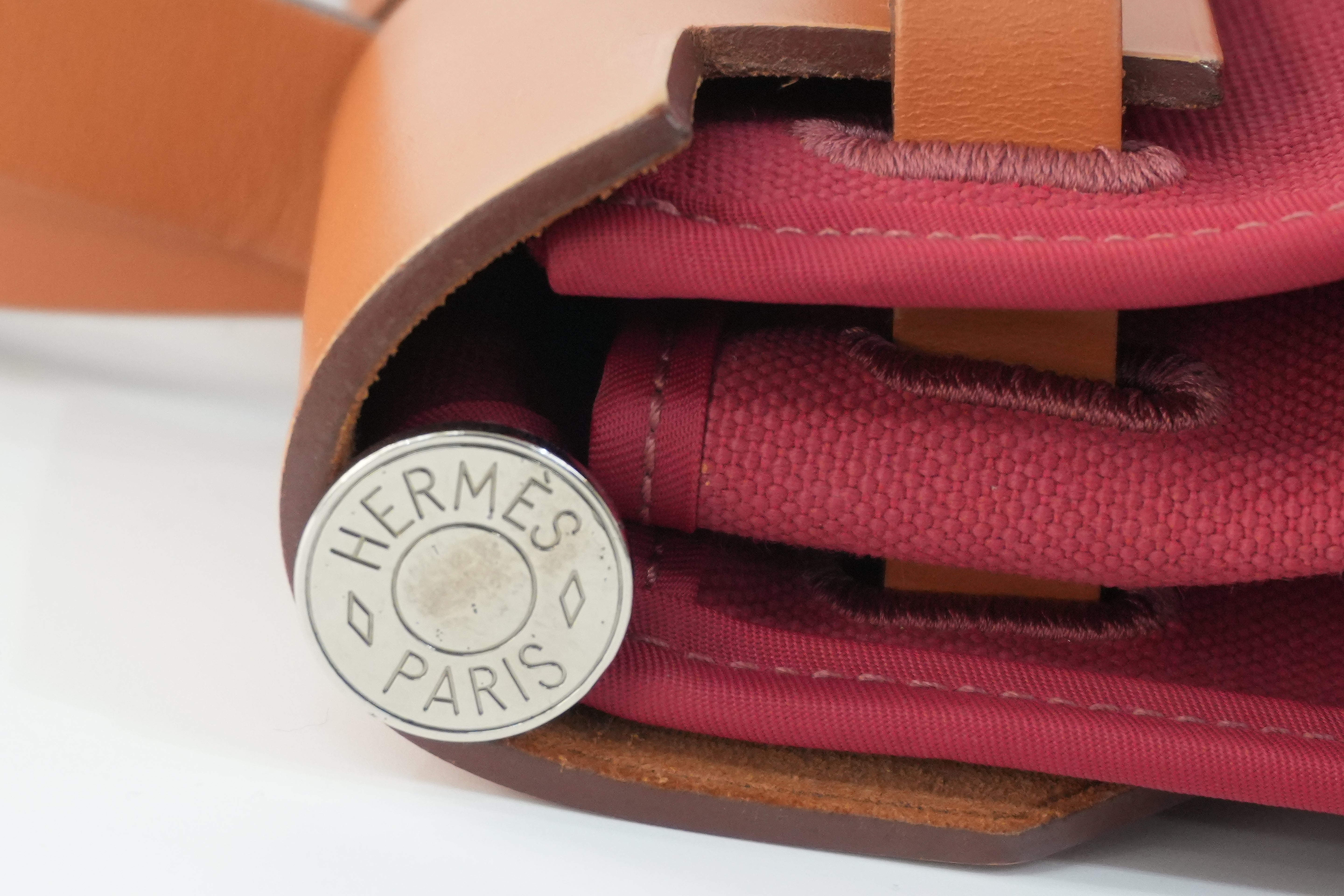 Hermes Canvas Herzip Tote Bag Red Orange Used