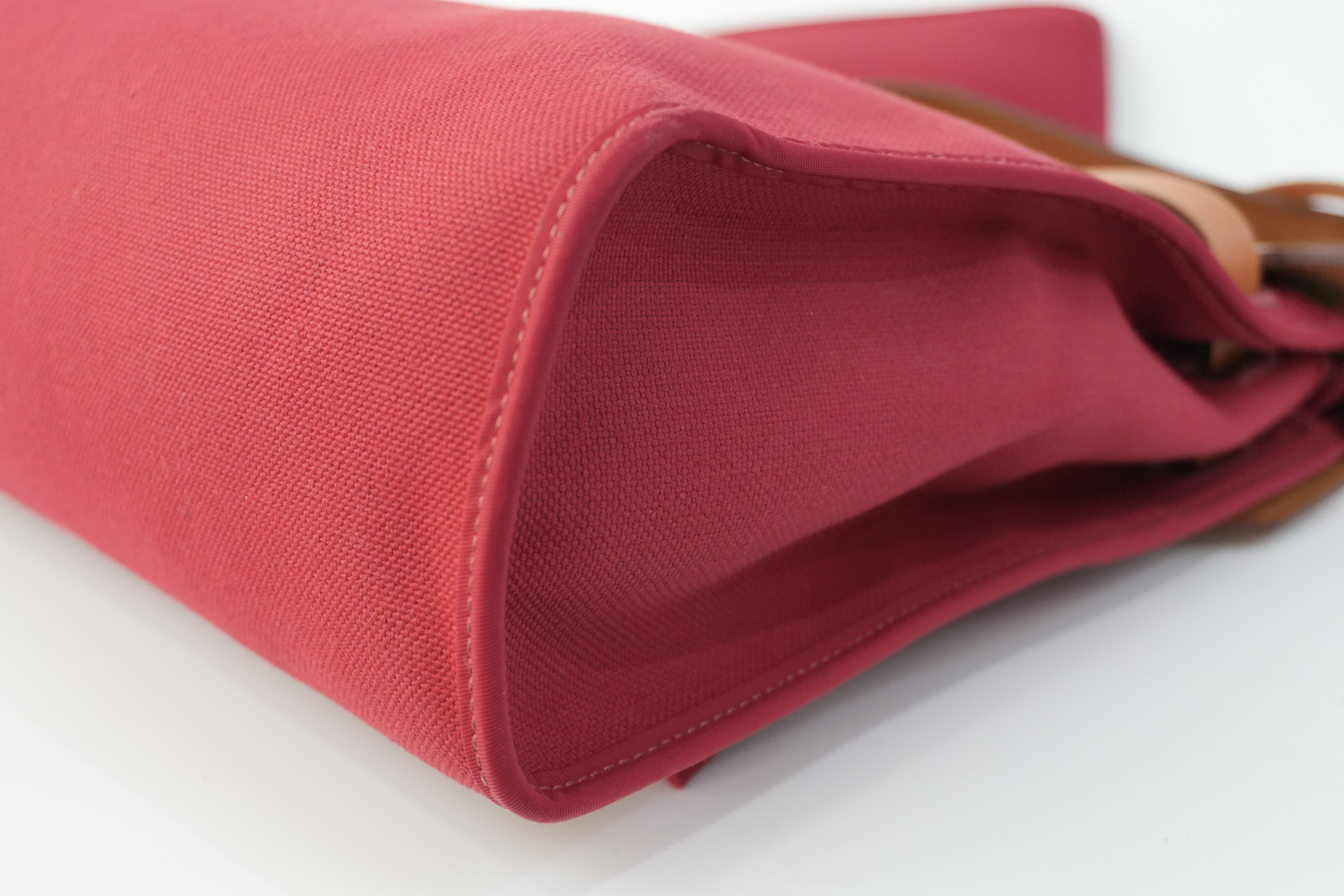 Hermes Canvas Herzip Tote Bag Red Orange Used