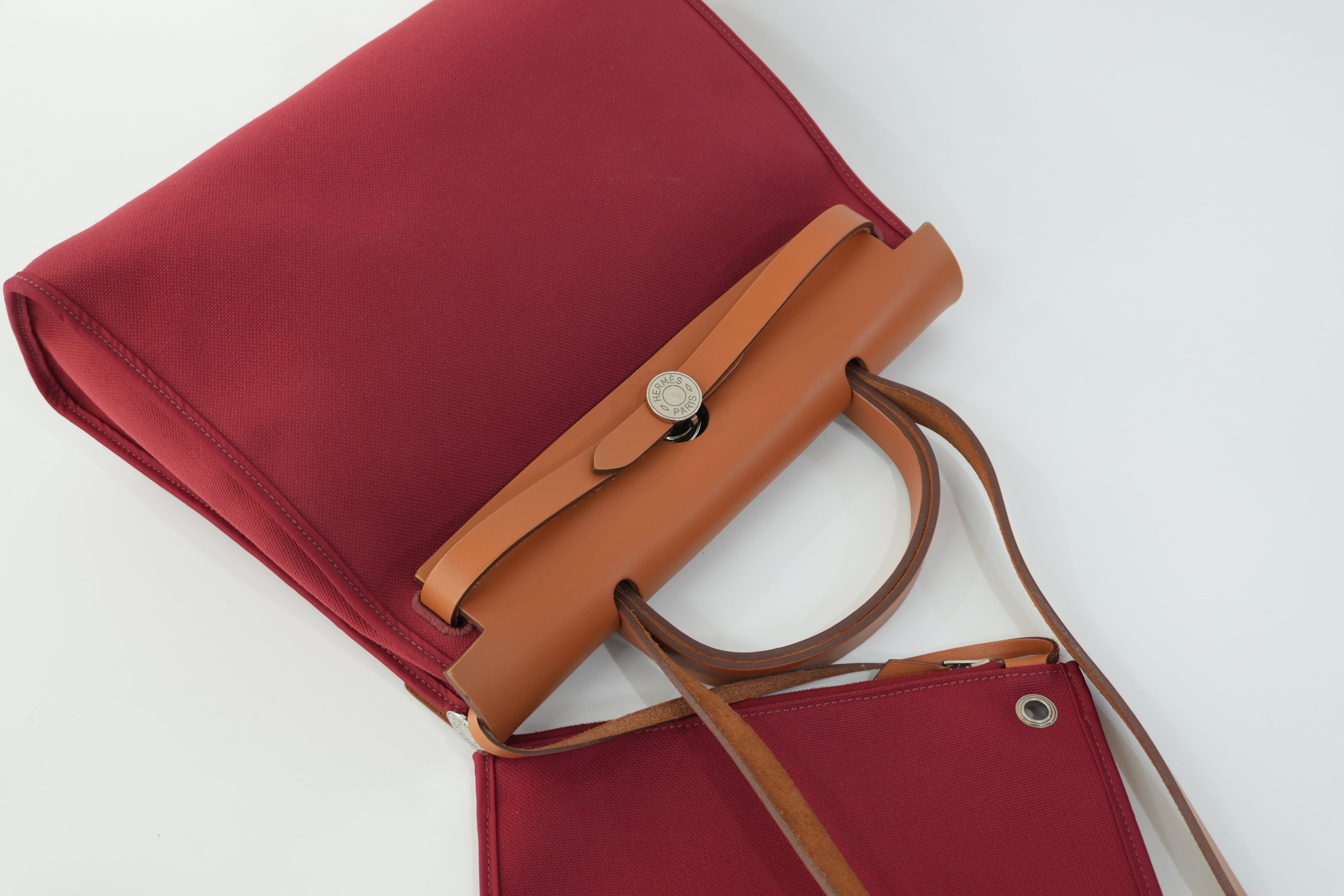 Hermes Canvas Herzip Tote Bag Red Orange Used