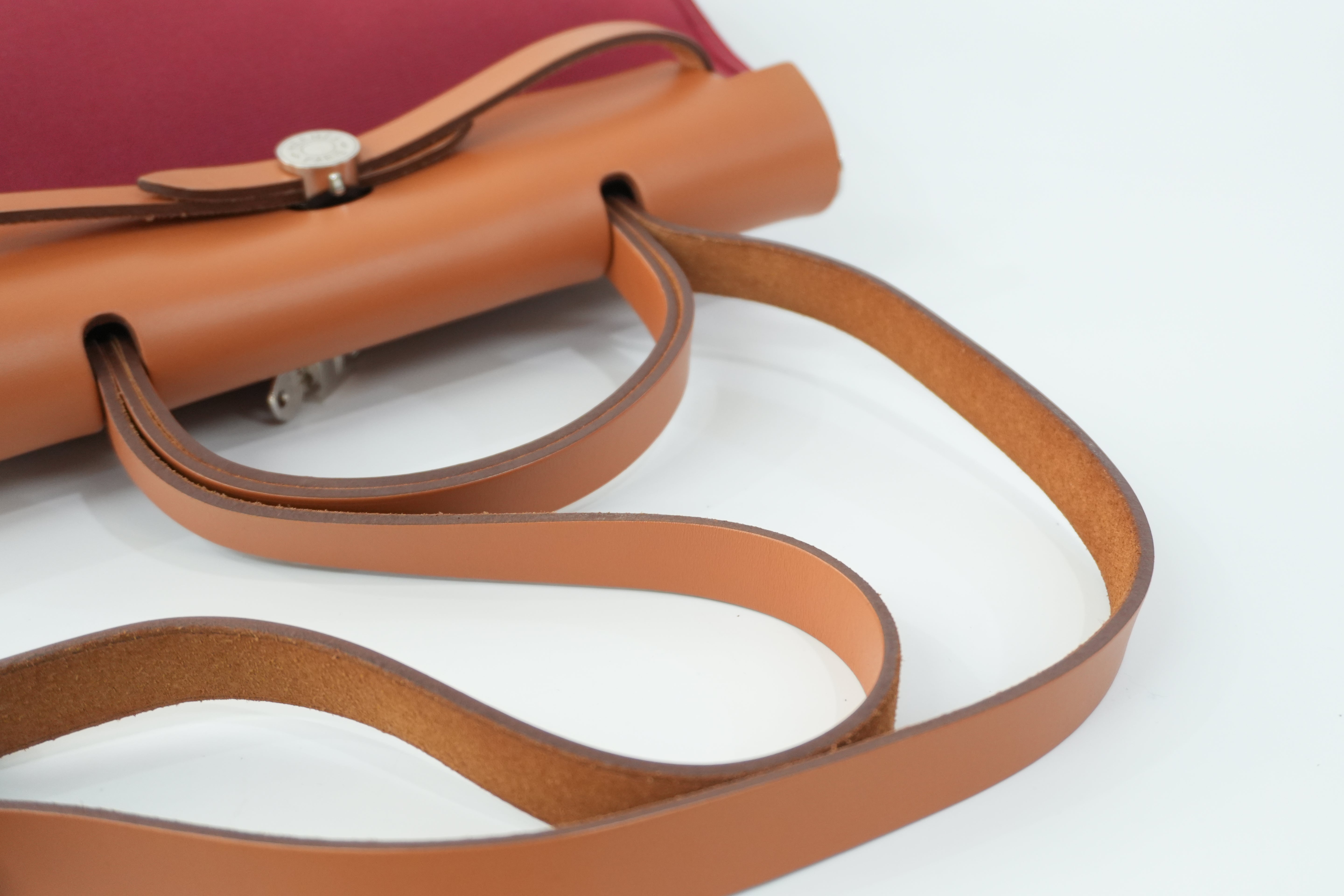 Hermes Canvas Herzip Tote Bag Red Orange Used