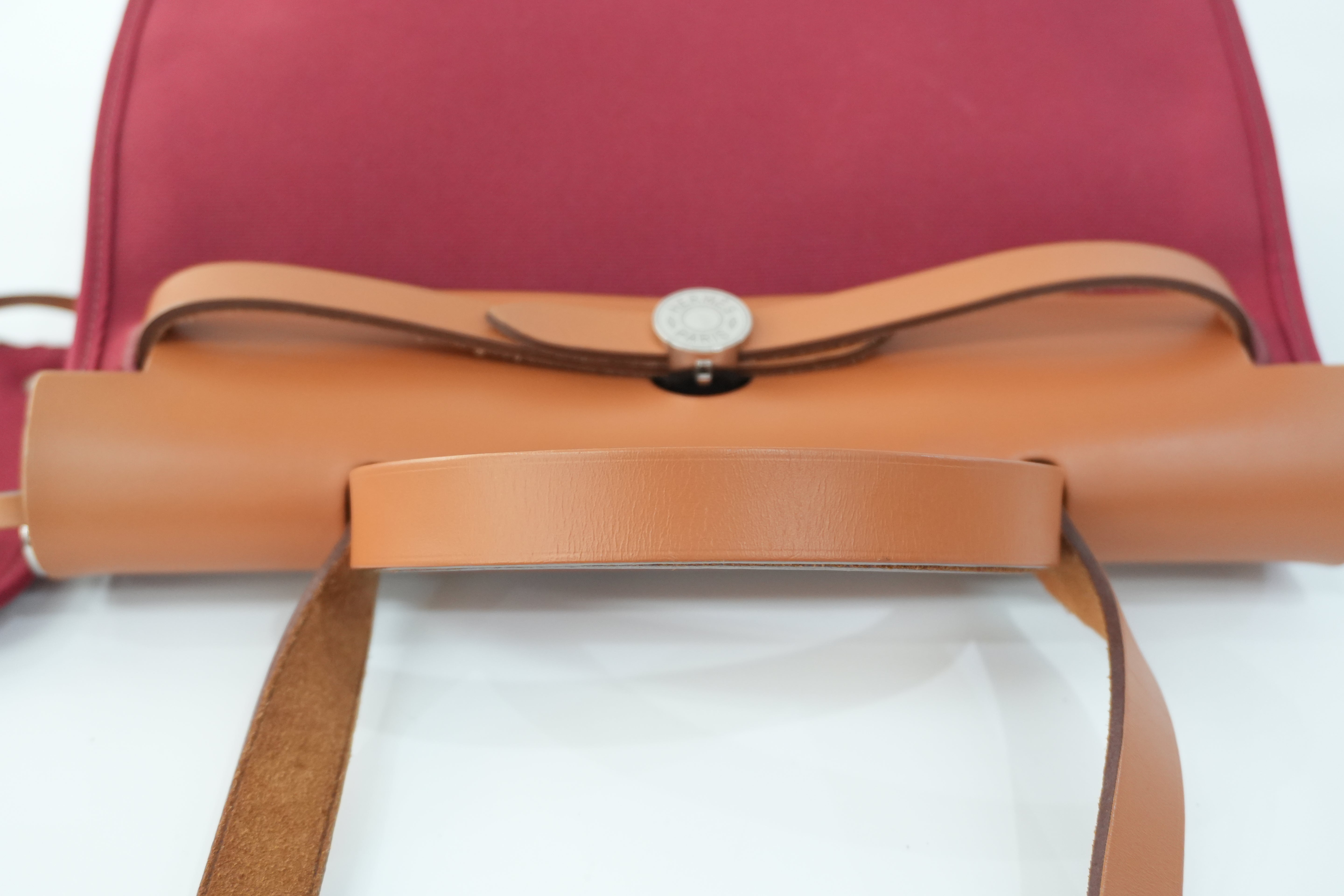 Hermes Canvas Herzip Tote Bag Red Orange Used
