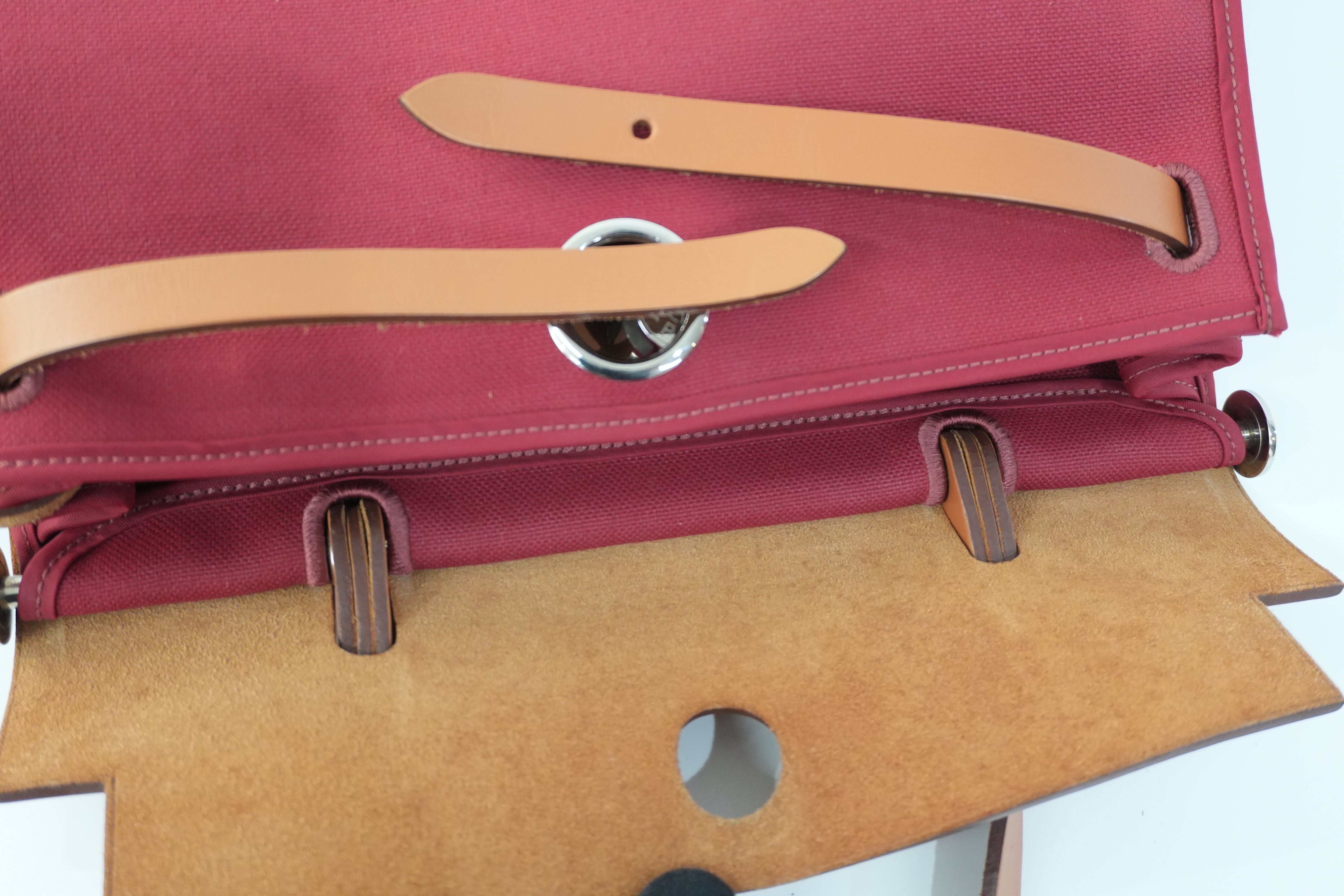 Hermes Canvas Herzip Tote Bag Red Orange Used