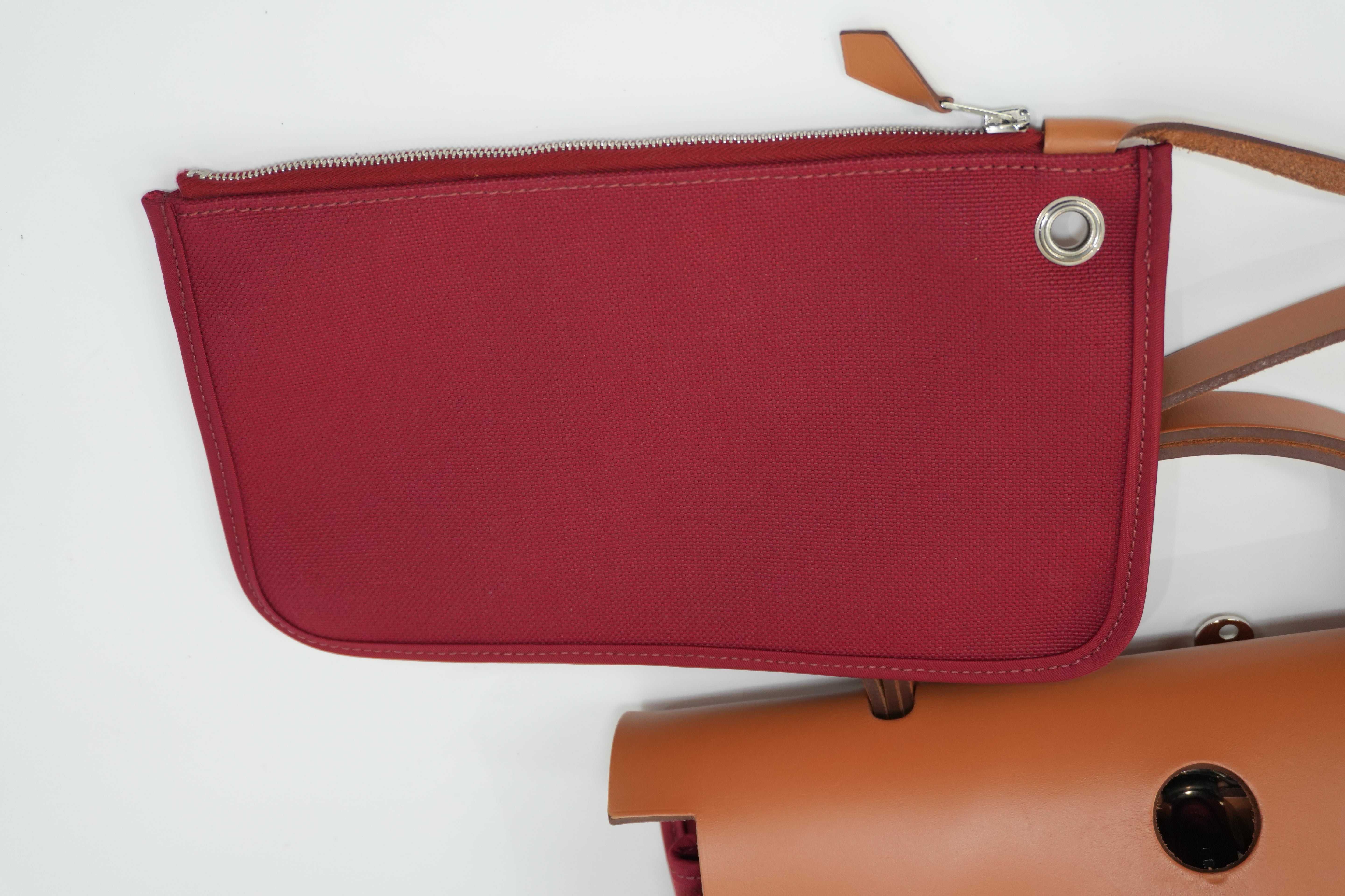 Hermes Canvas Herzip Tote Bag Red Orange Used