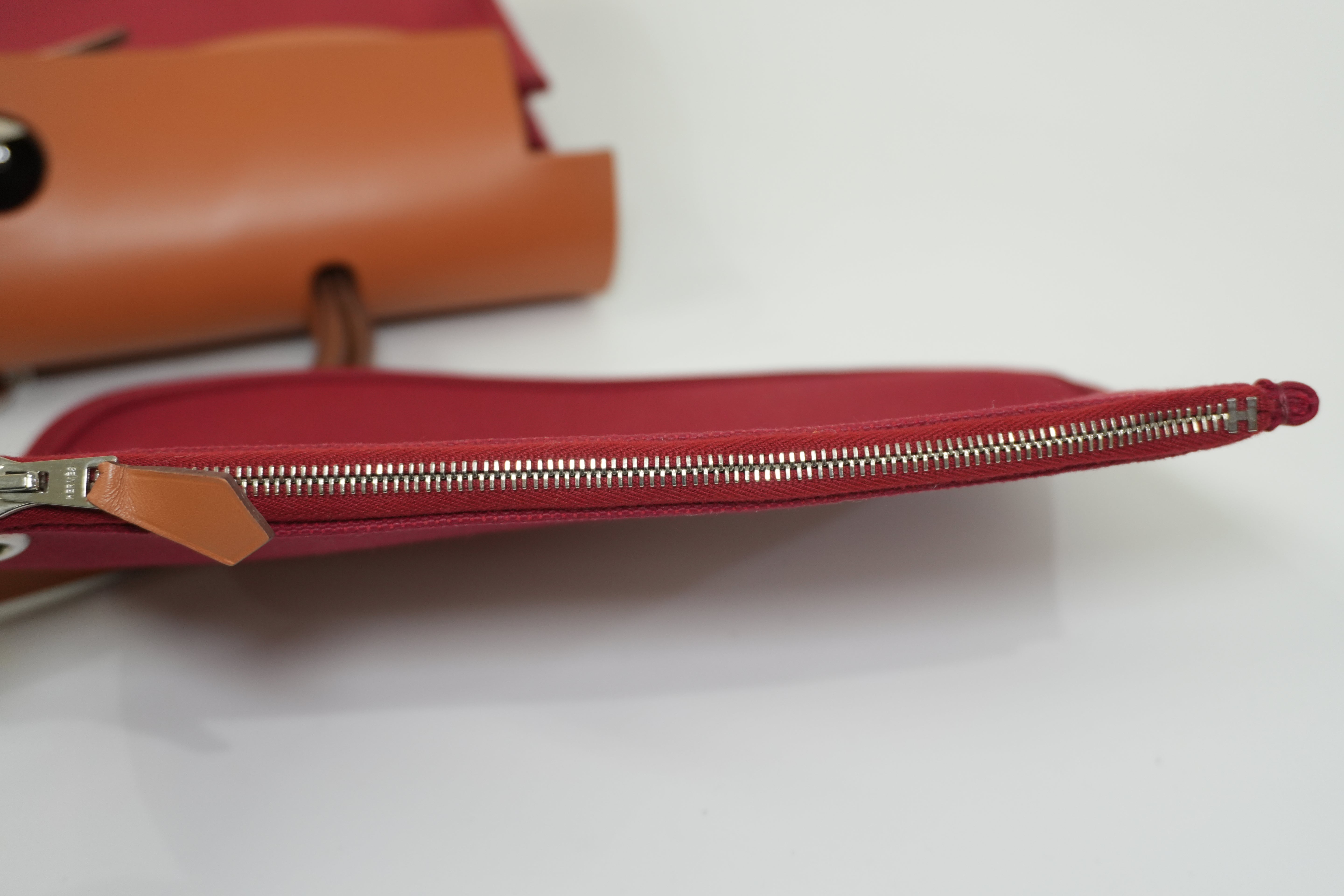 Hermes Canvas Herzip Tote Bag Red Orange Used