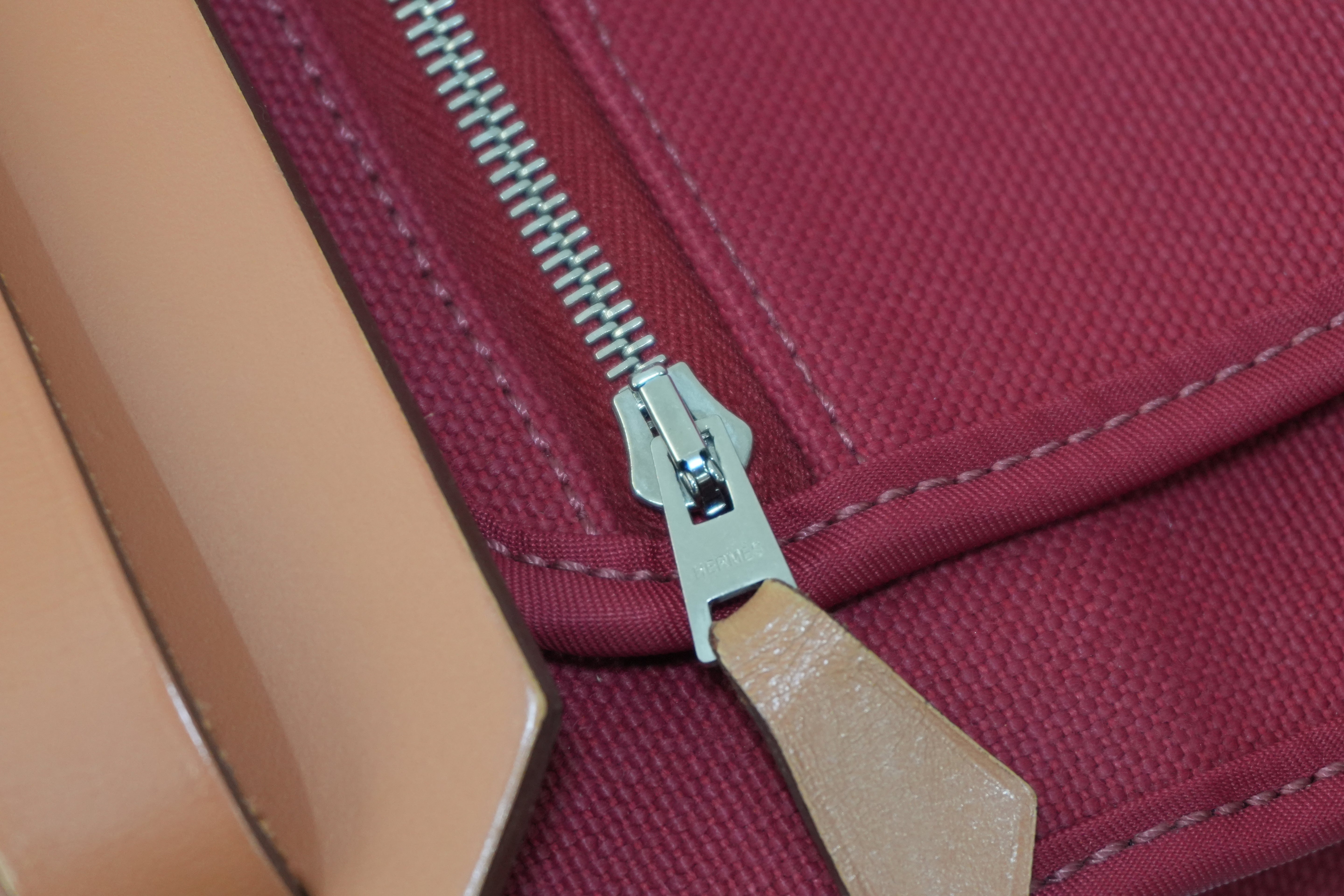 Hermes Canvas Herzip Tote Bag Red Orange Used
