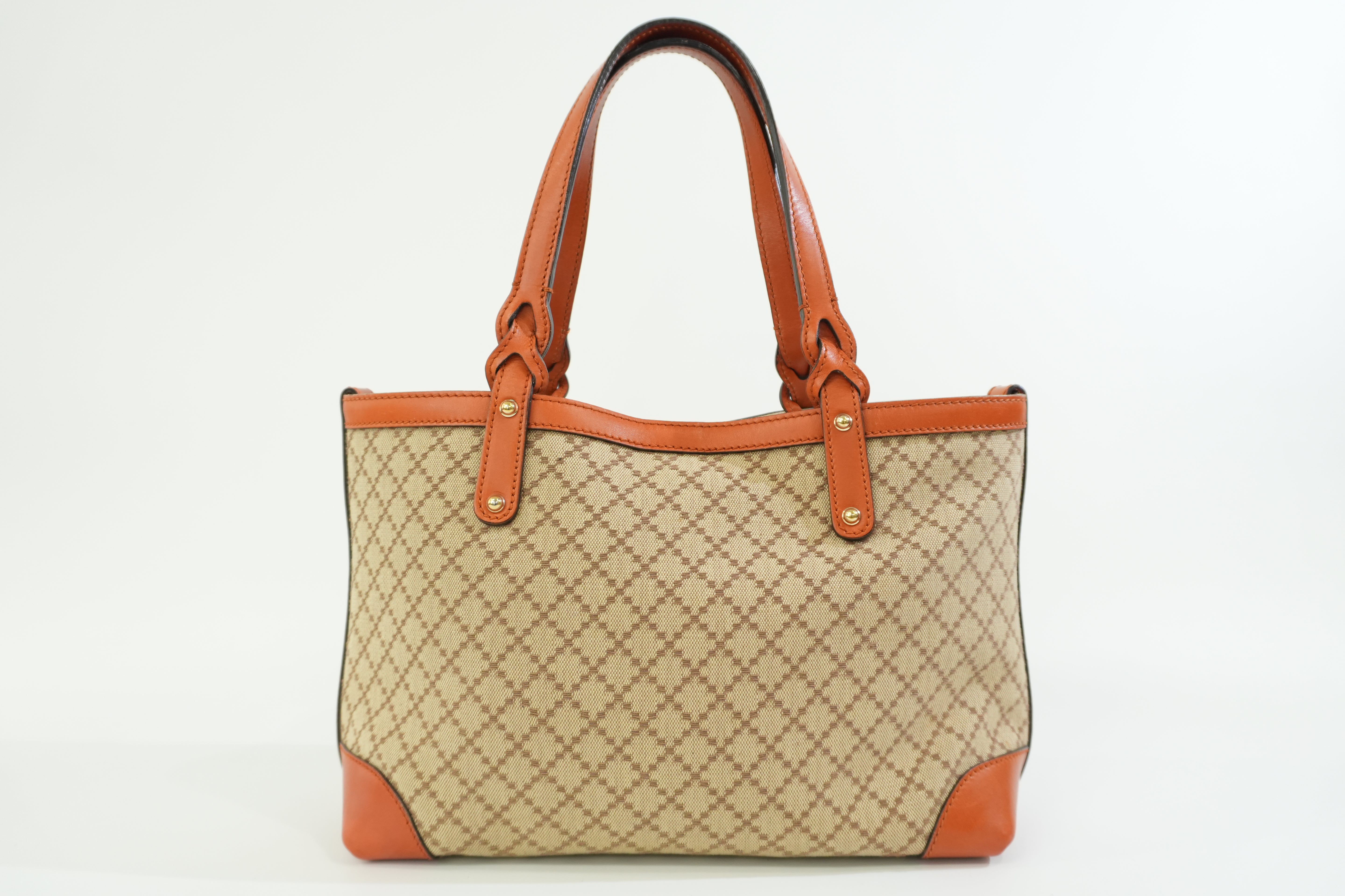 Gucci Fabric Canvas Diamond Tote Bag with Pouch Orange Used