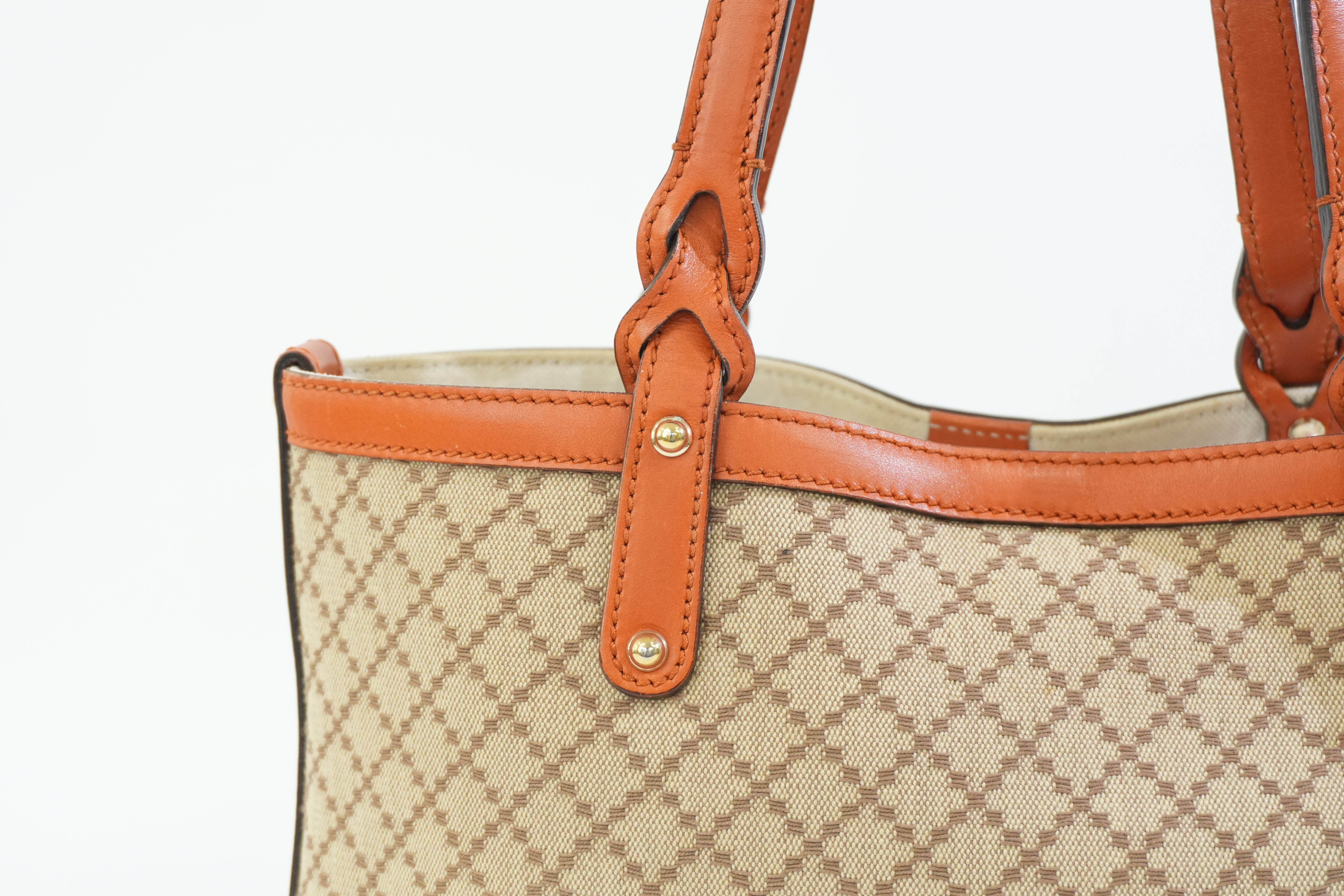 Gucci Fabric Canvas Diamond Tote Bag with Pouch Orange Used