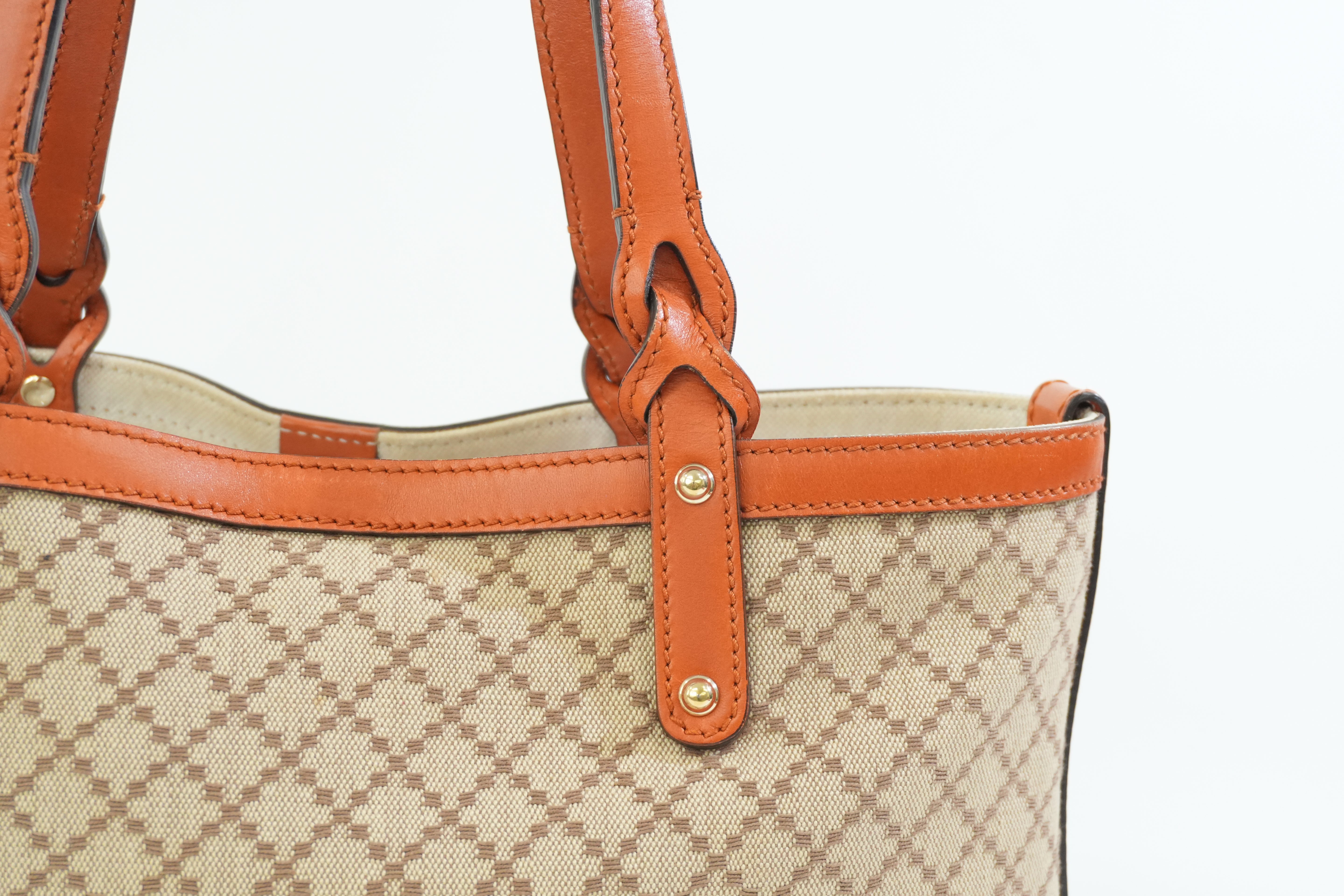 Gucci Fabric Canvas Diamond Tote Bag with Pouch Orange Used