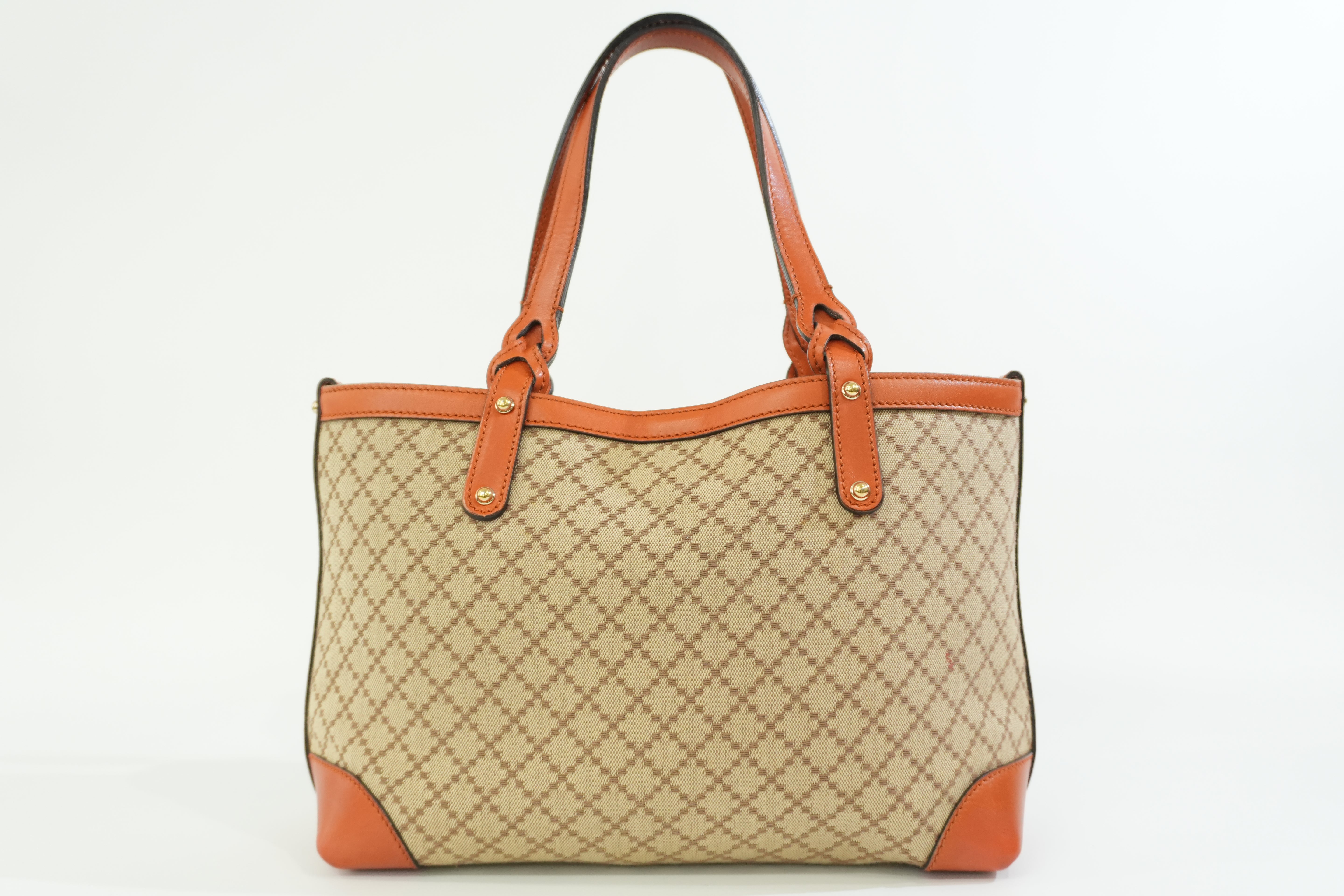 Gucci Fabric Canvas Diamond Tote Bag with Pouch Orange Used