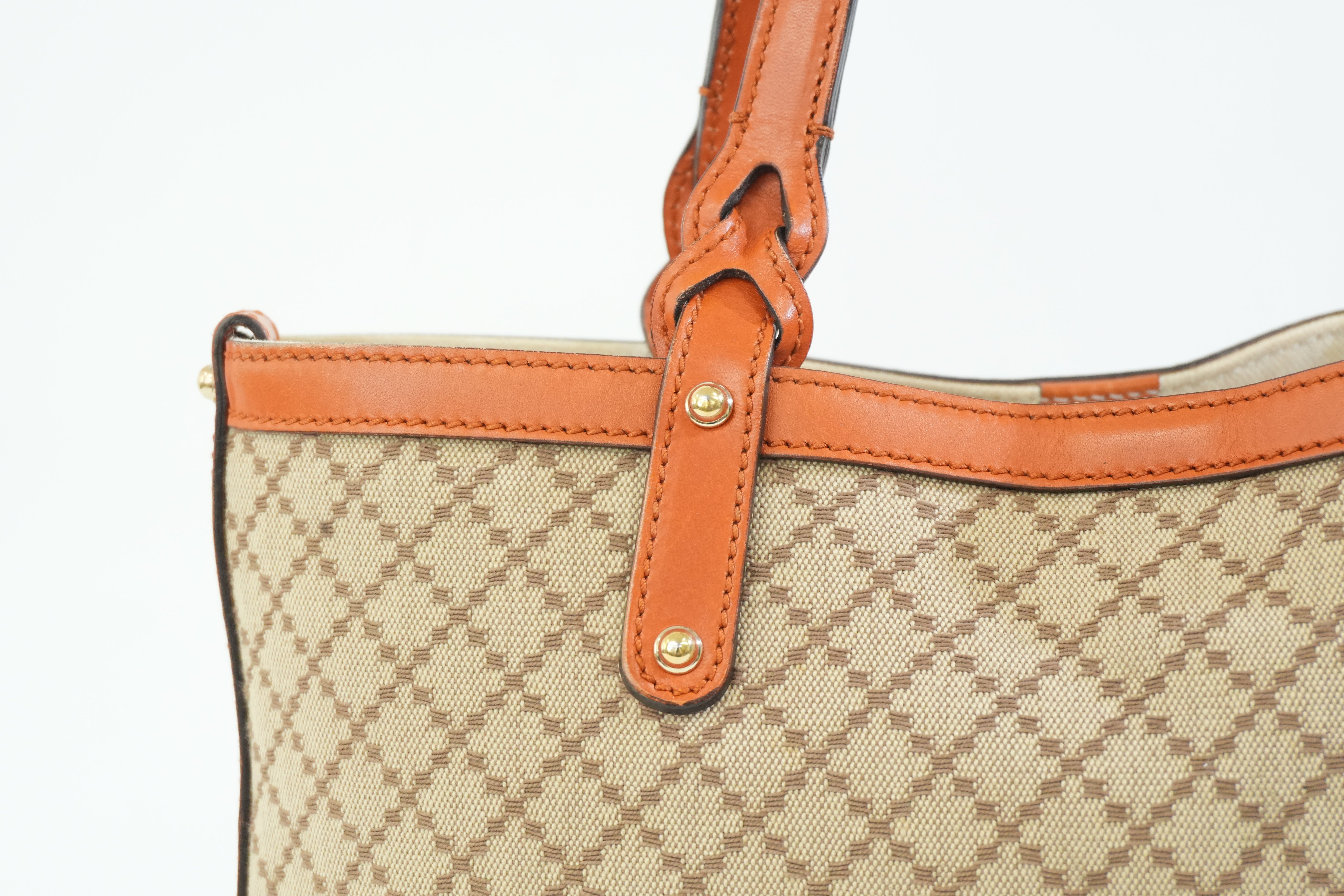 Gucci Fabric Canvas Diamond Tote Bag with Pouch Orange Used