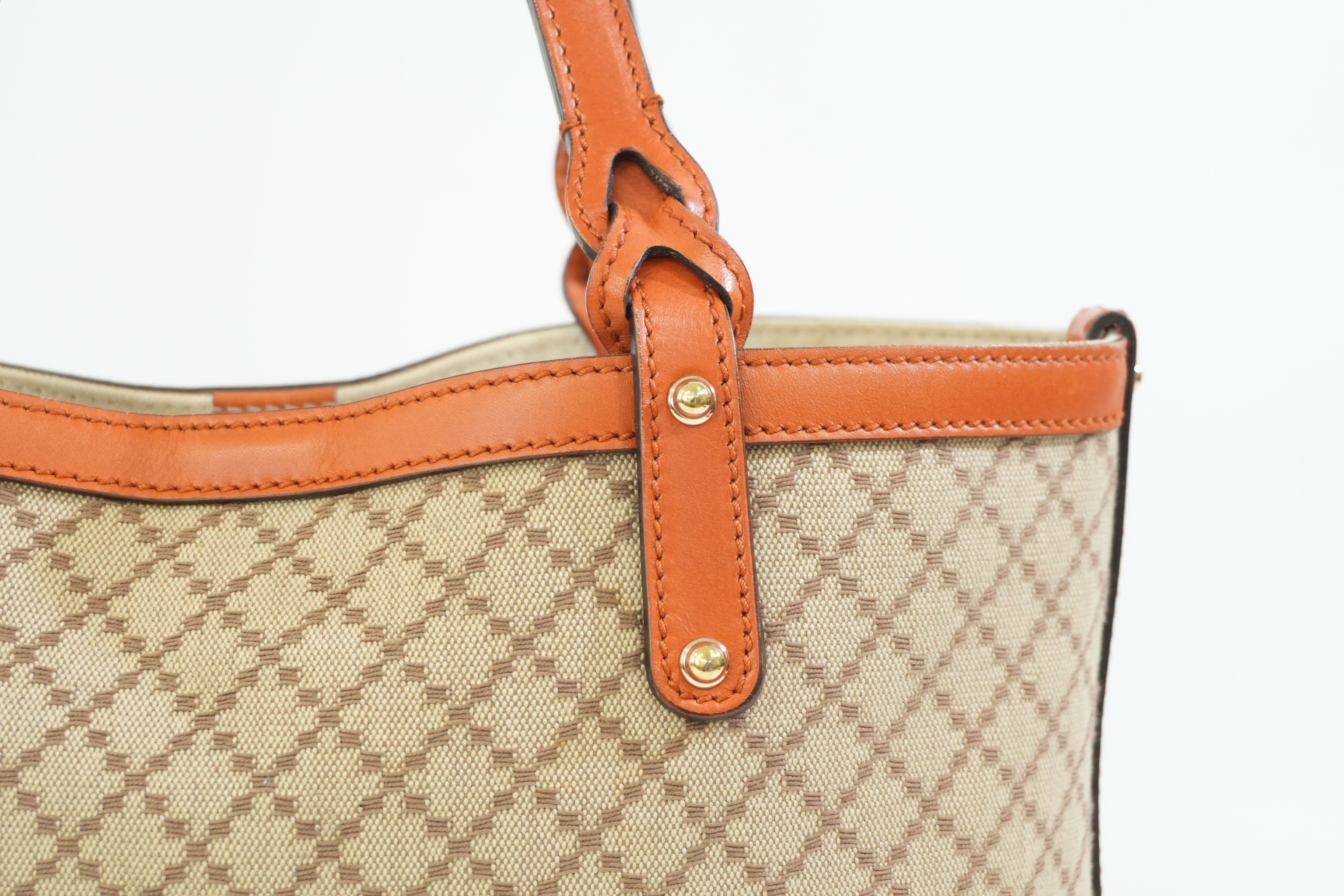 Gucci Fabric Canvas Diamond Tote Bag with Pouch Orange Used