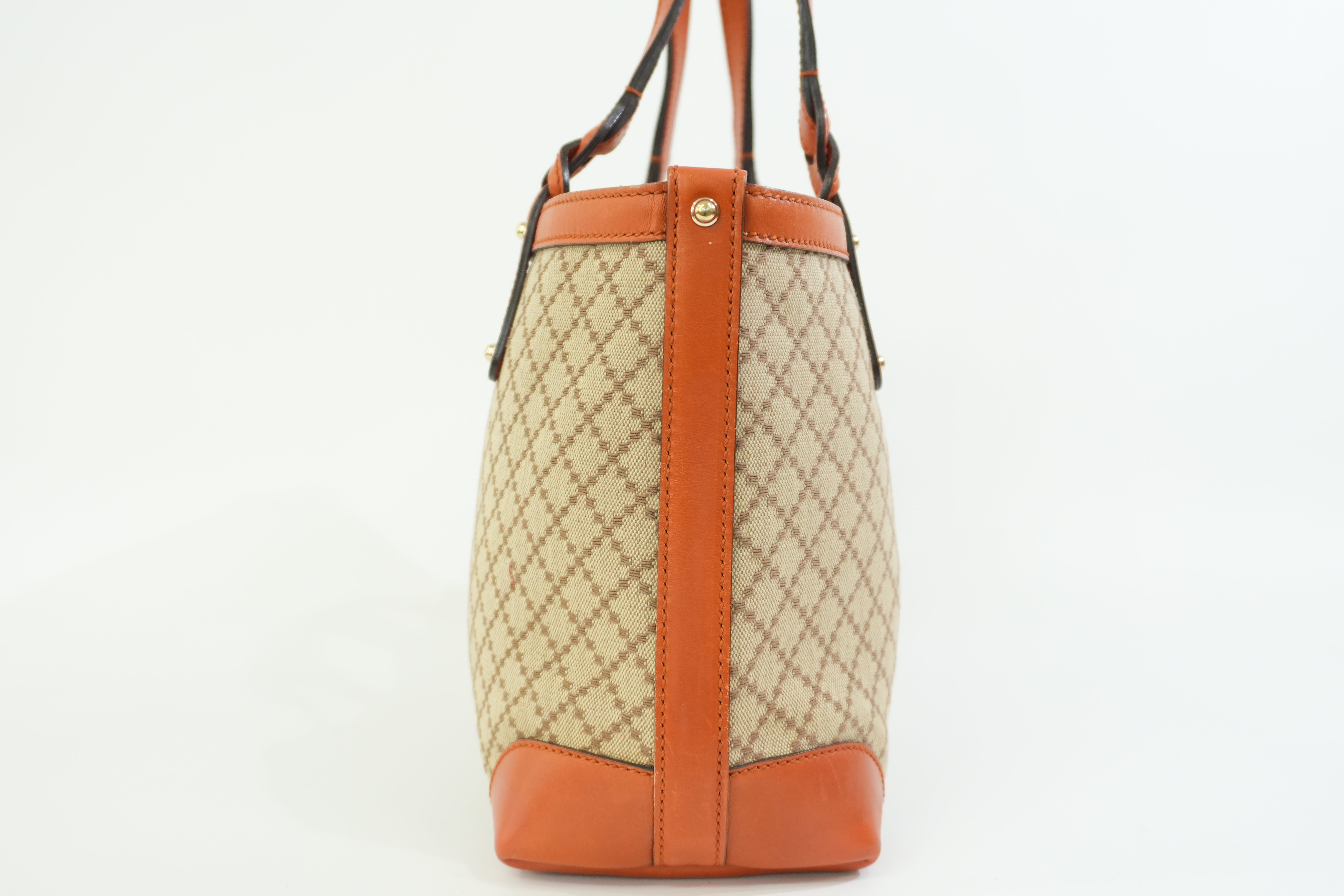 Gucci Fabric Canvas Diamond Tote Bag with Pouch Orange Used