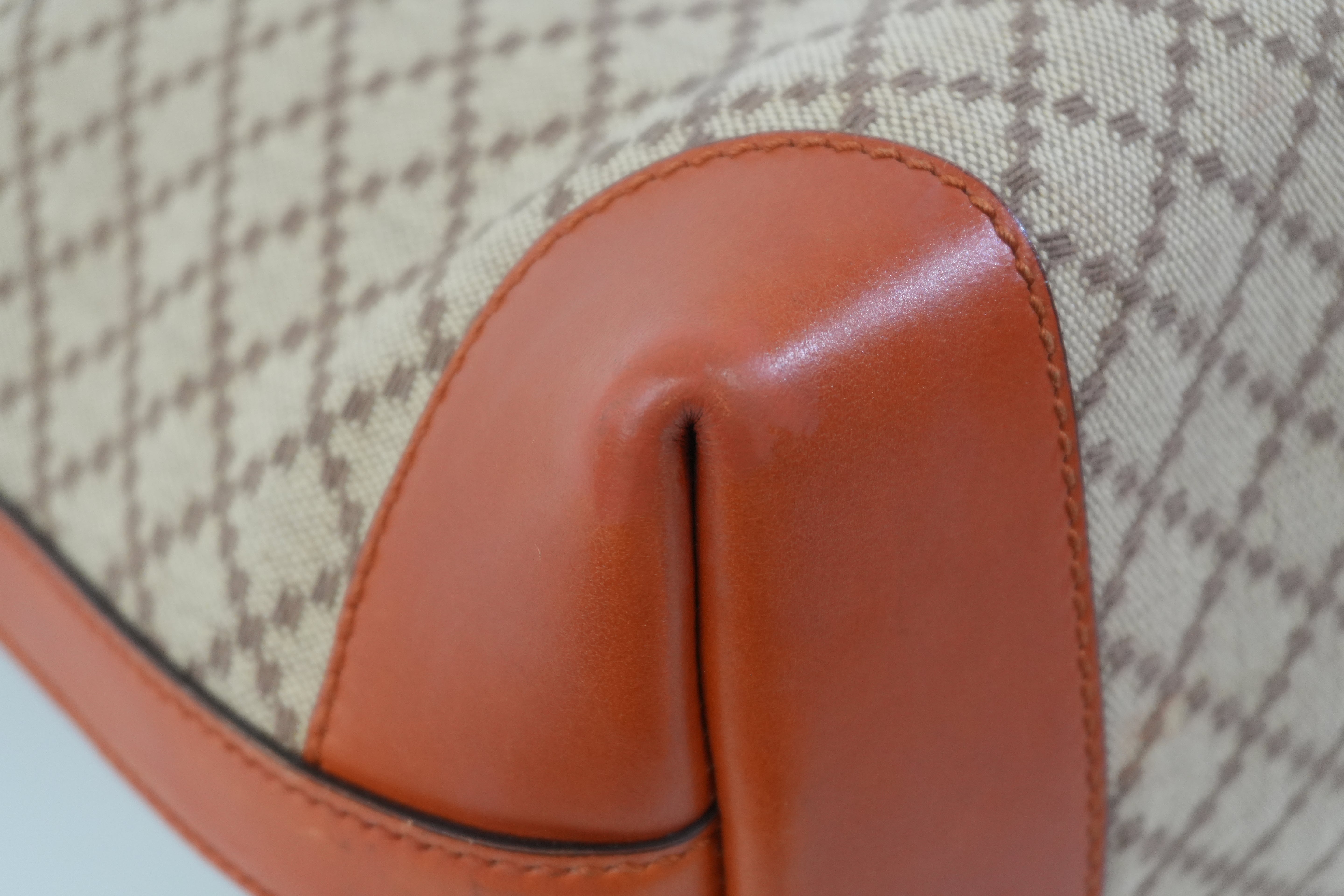 Gucci Fabric Canvas Diamond Tote Bag with Pouch Orange Used