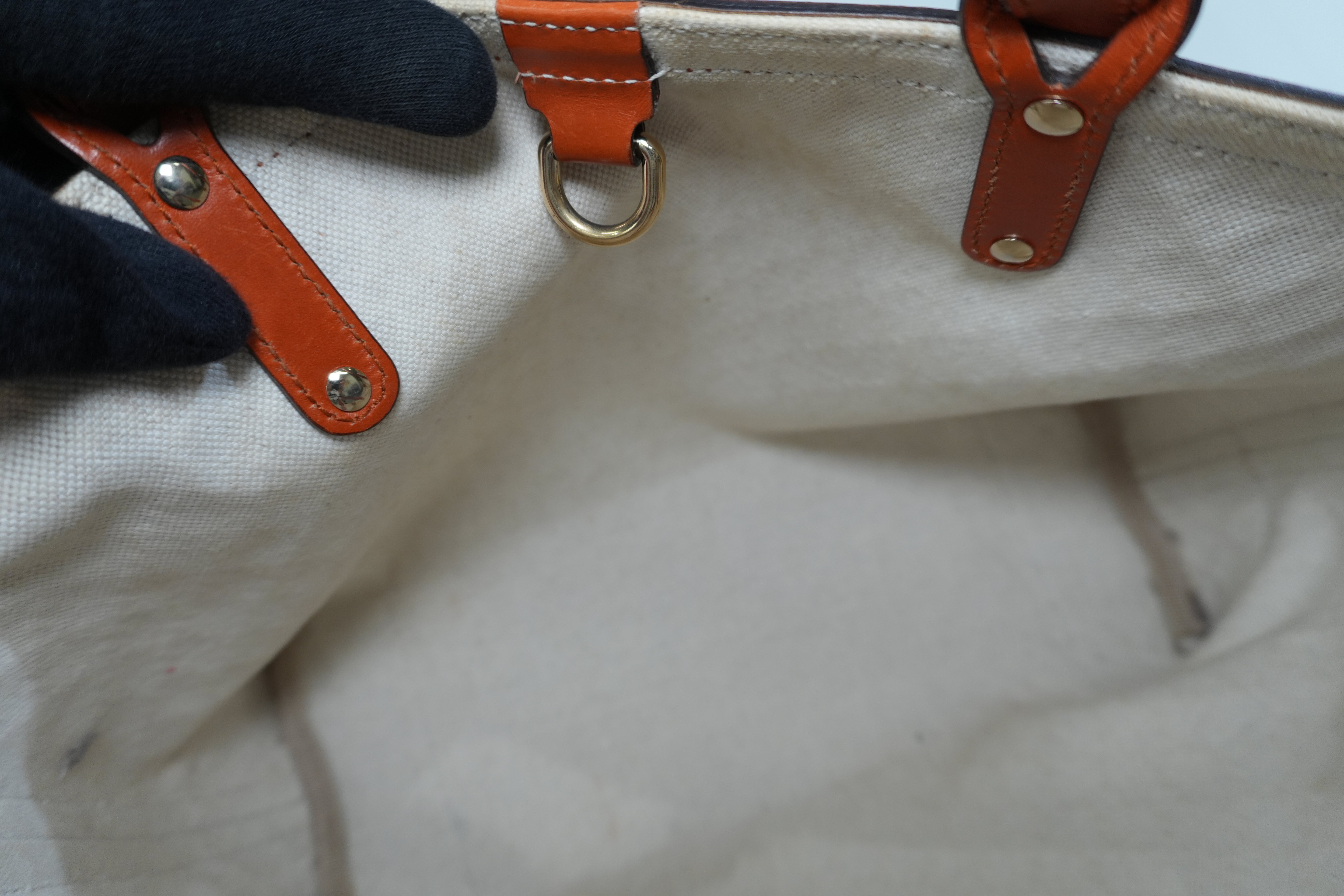Gucci Fabric Canvas Diamond Tote Bag with Pouch Orange Used