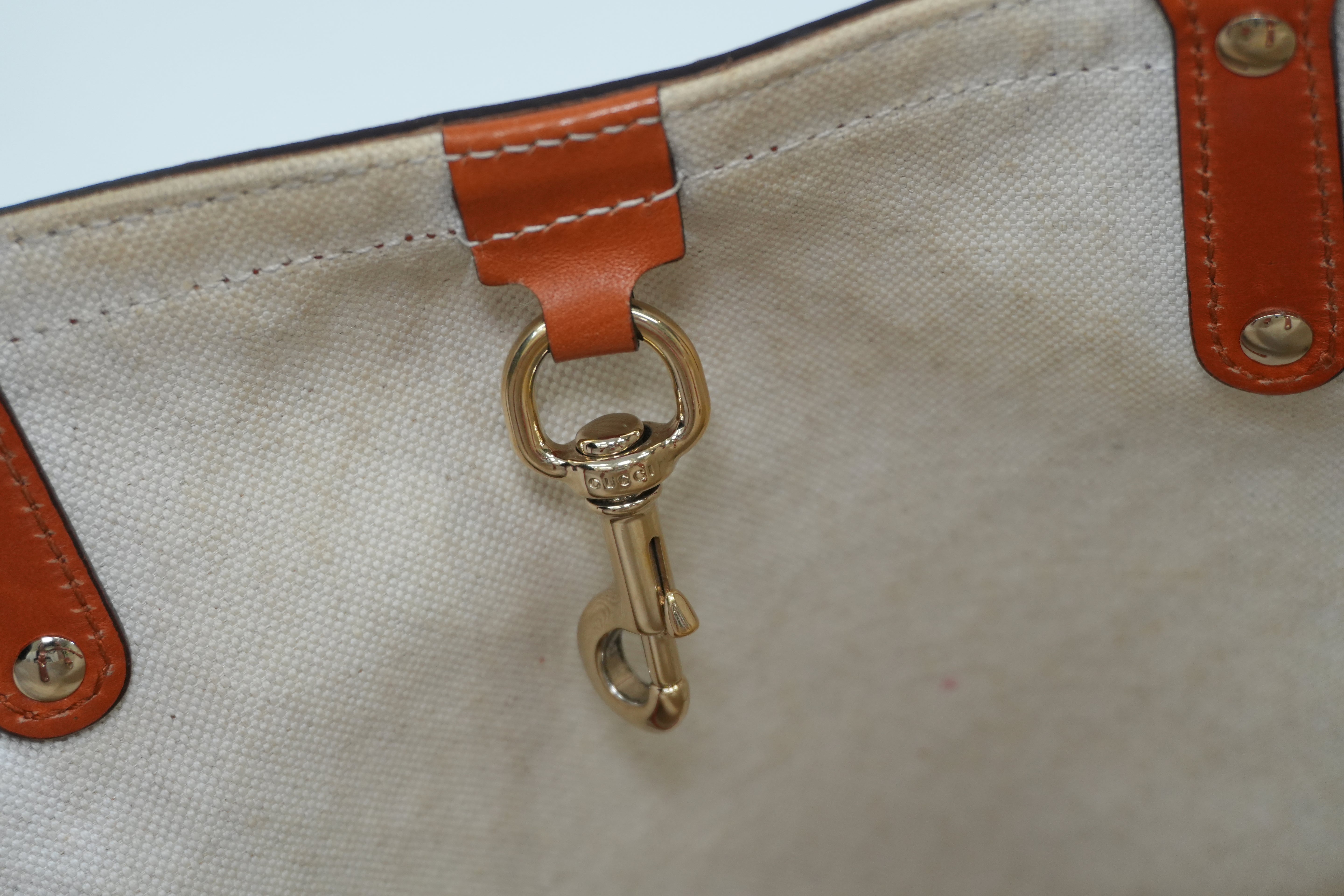 Gucci Fabric Canvas Diamond Tote Bag with Pouch Orange Used