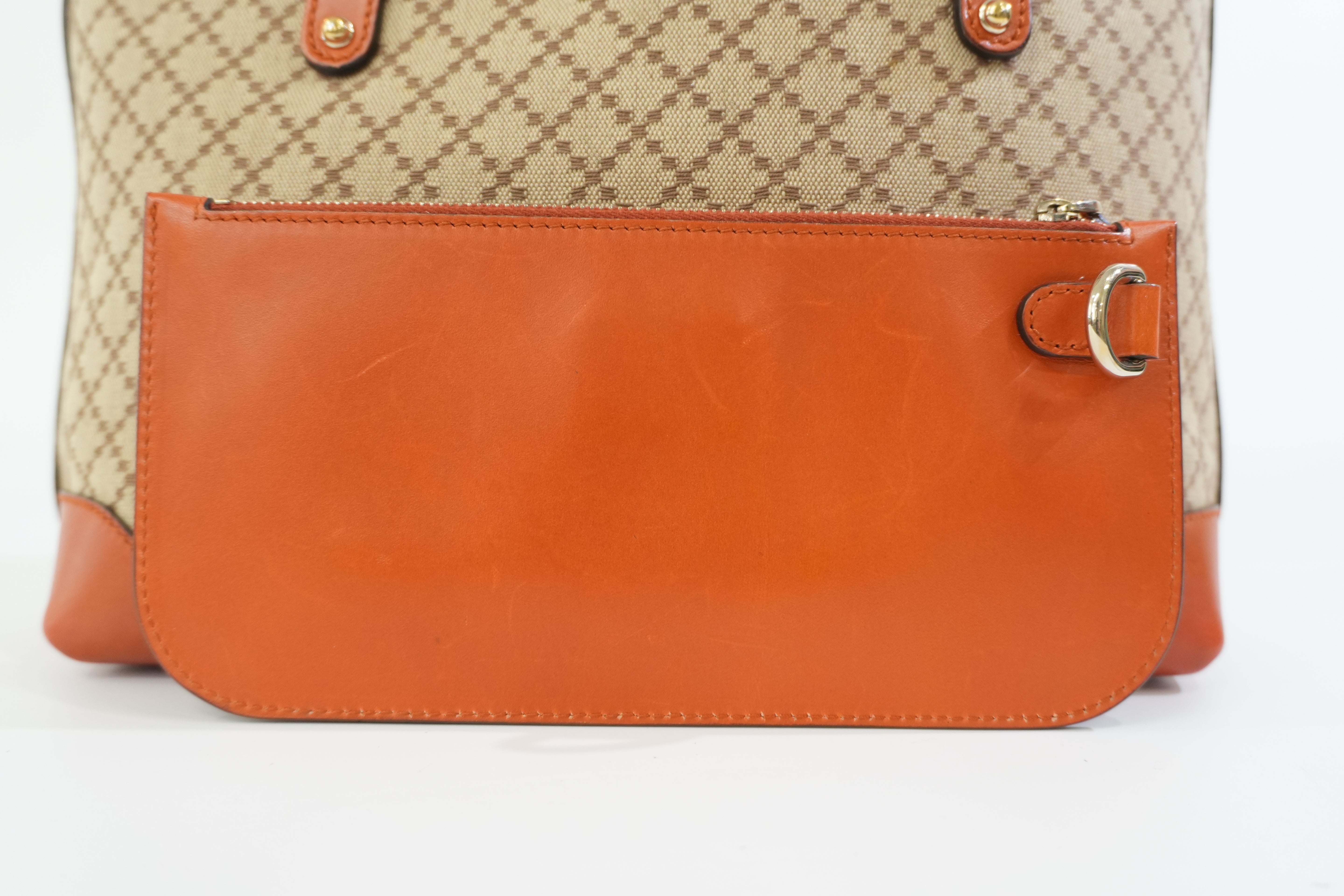 Gucci Fabric Canvas Diamond Tote Bag with Pouch Orange Used