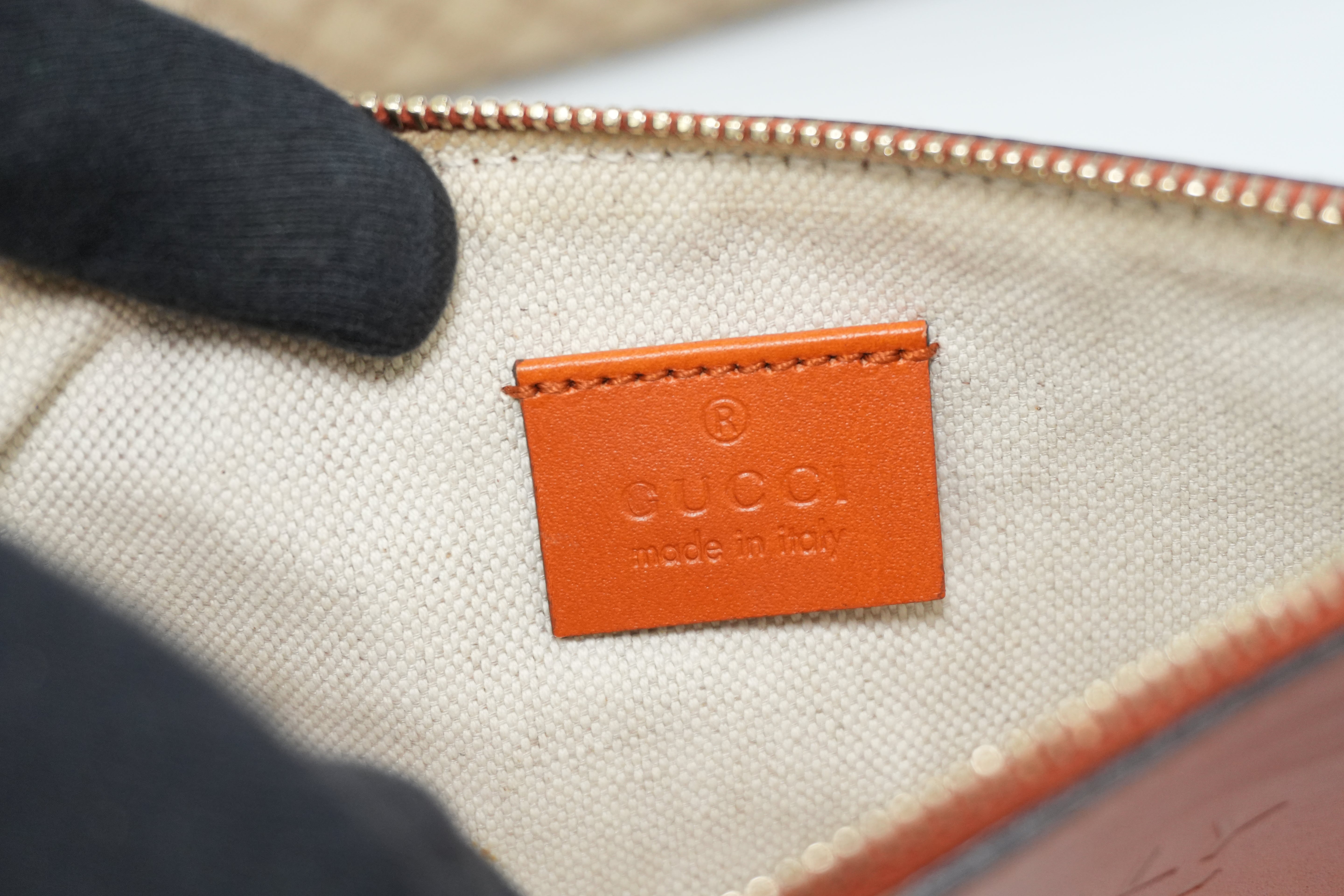 Gucci Fabric Canvas Diamond Tote Bag with Pouch Orange Used