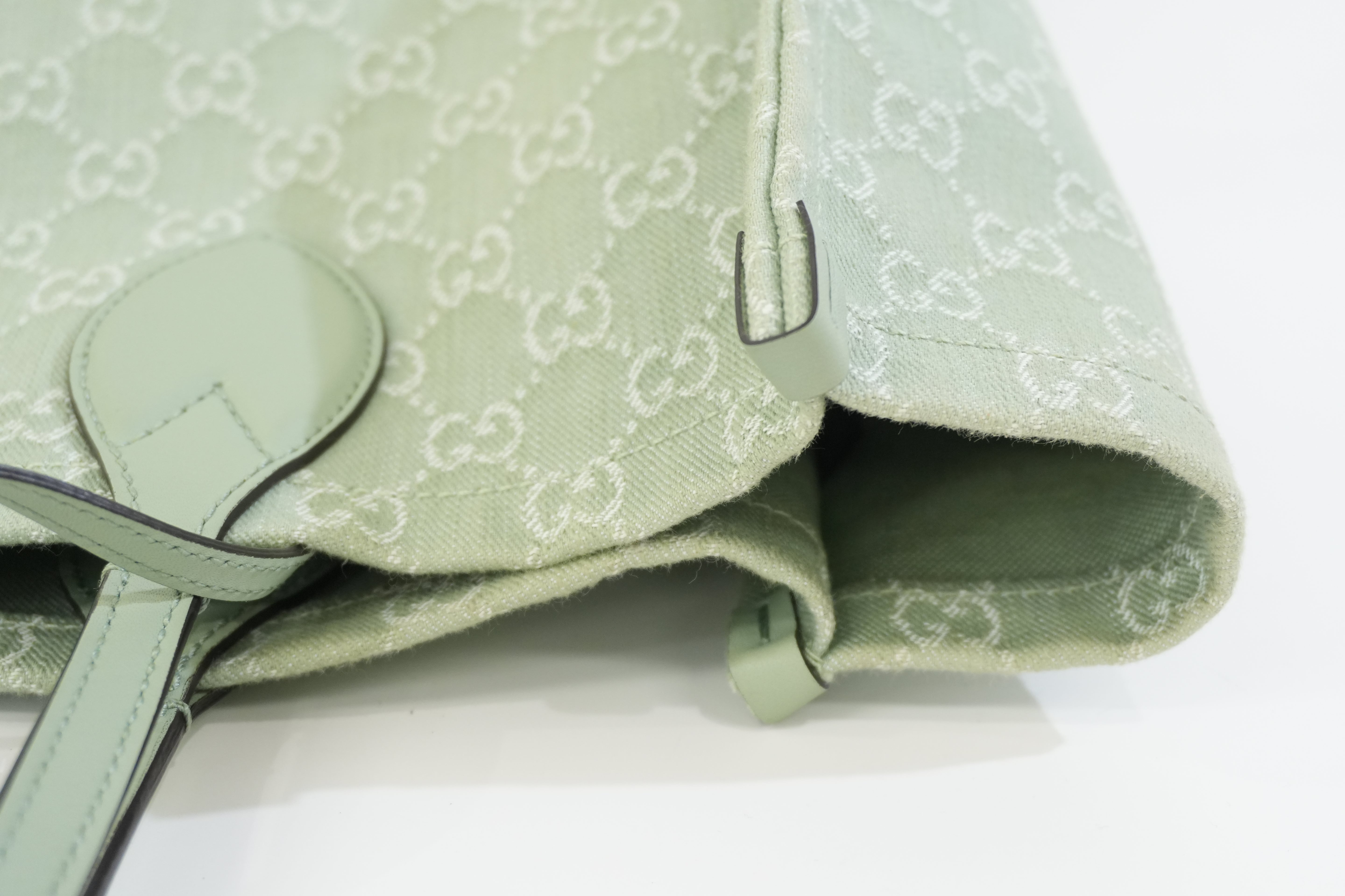 Pre-owned Gucci Large Ophidia GG Tote Bag Green Used