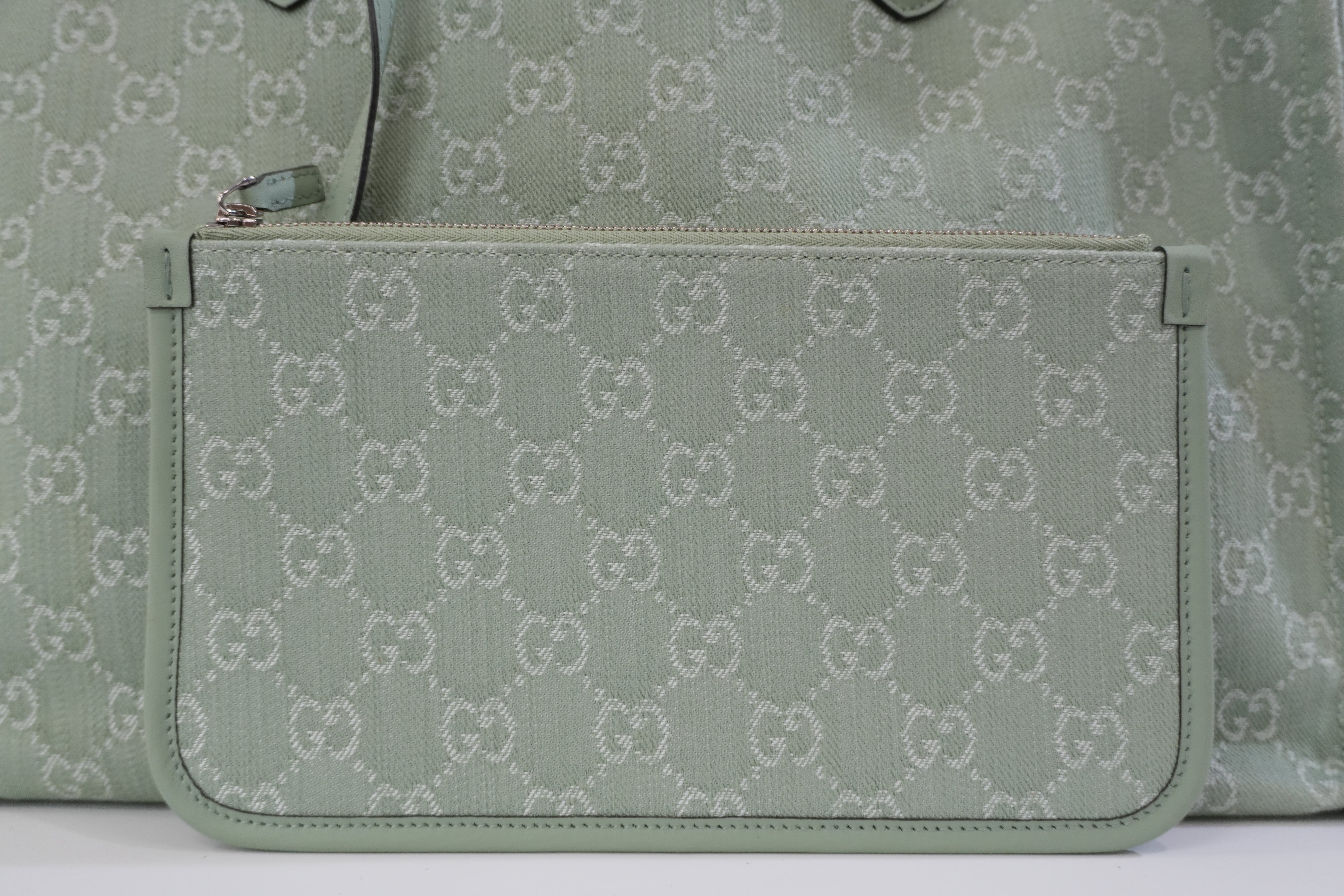 Pre-owned Gucci Large Ophidia GG Tote Bag Green Used