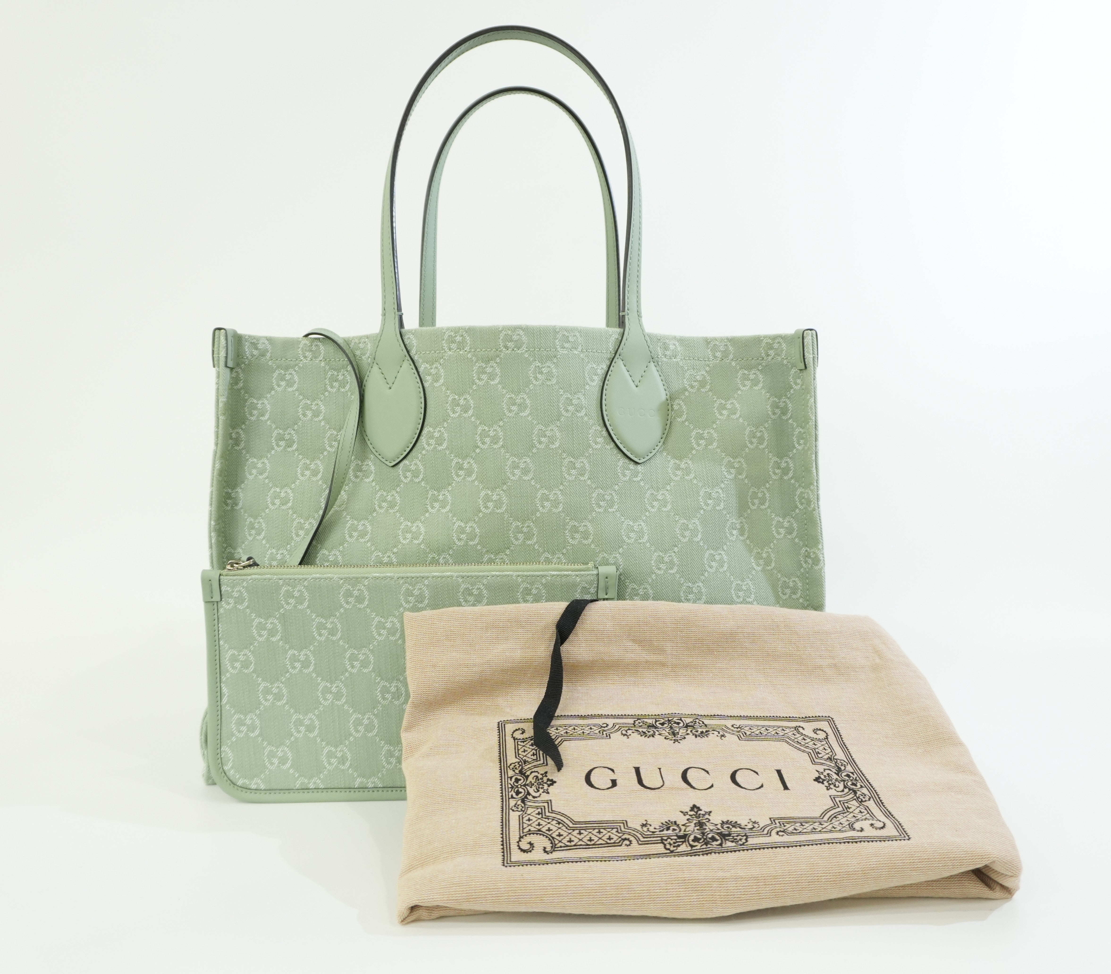 Pre-owned Gucci Large Ophidia GG Tote Bag Green Used