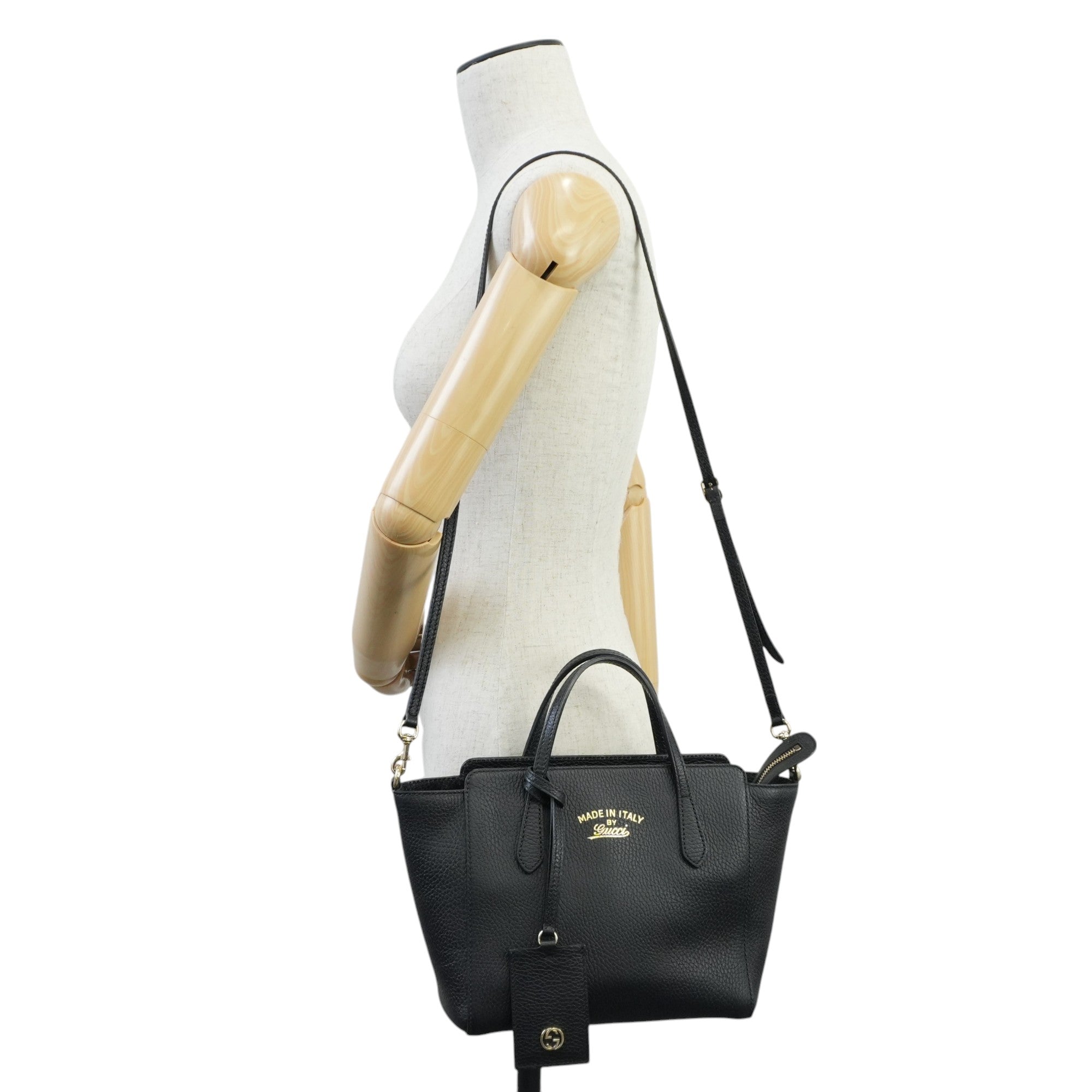 Gucci Swing Tote Bag Black Leather Used