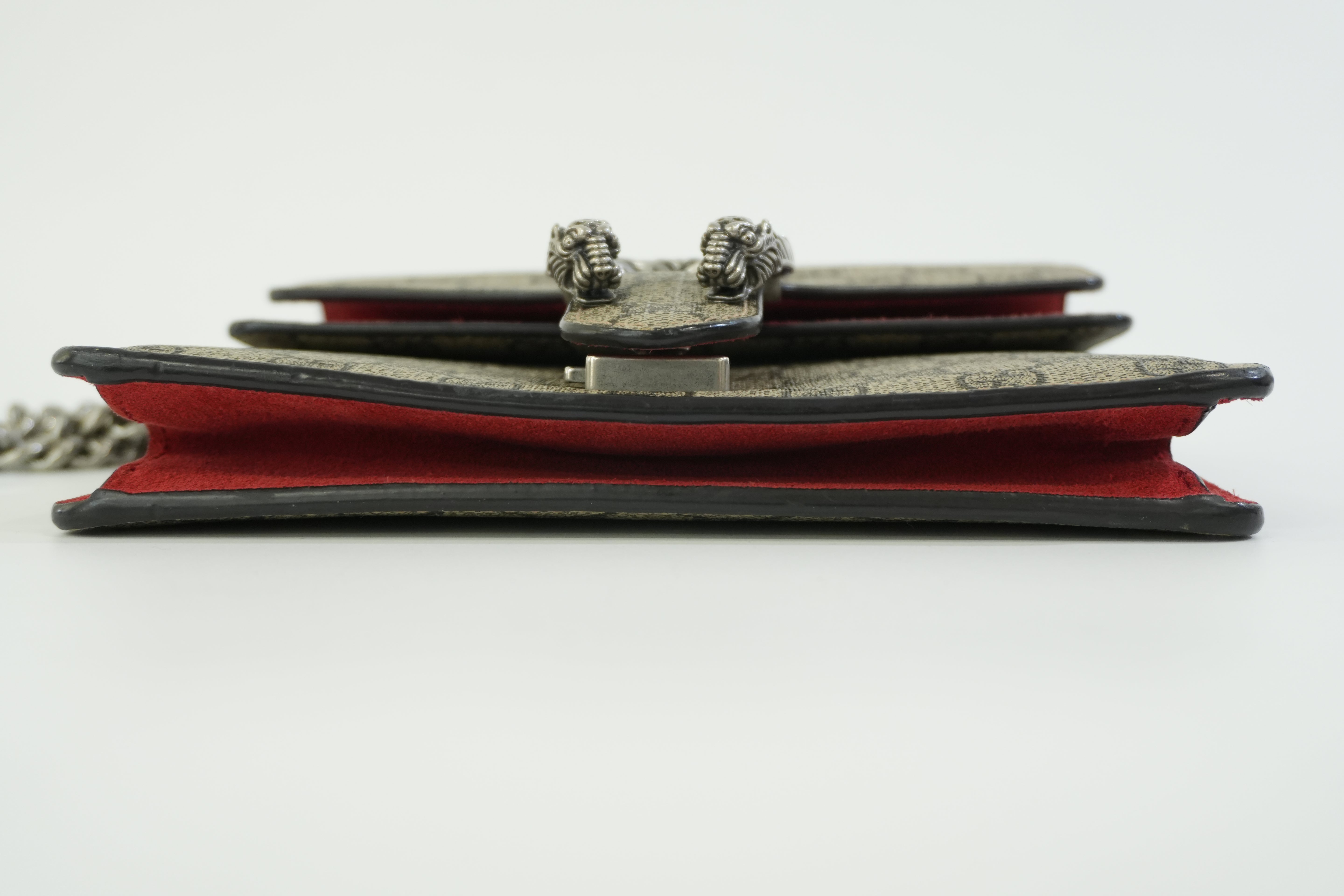 Gucci PVC Canvas Dionysus Double Flap Chain Shoulder Bag Brown and Red Used