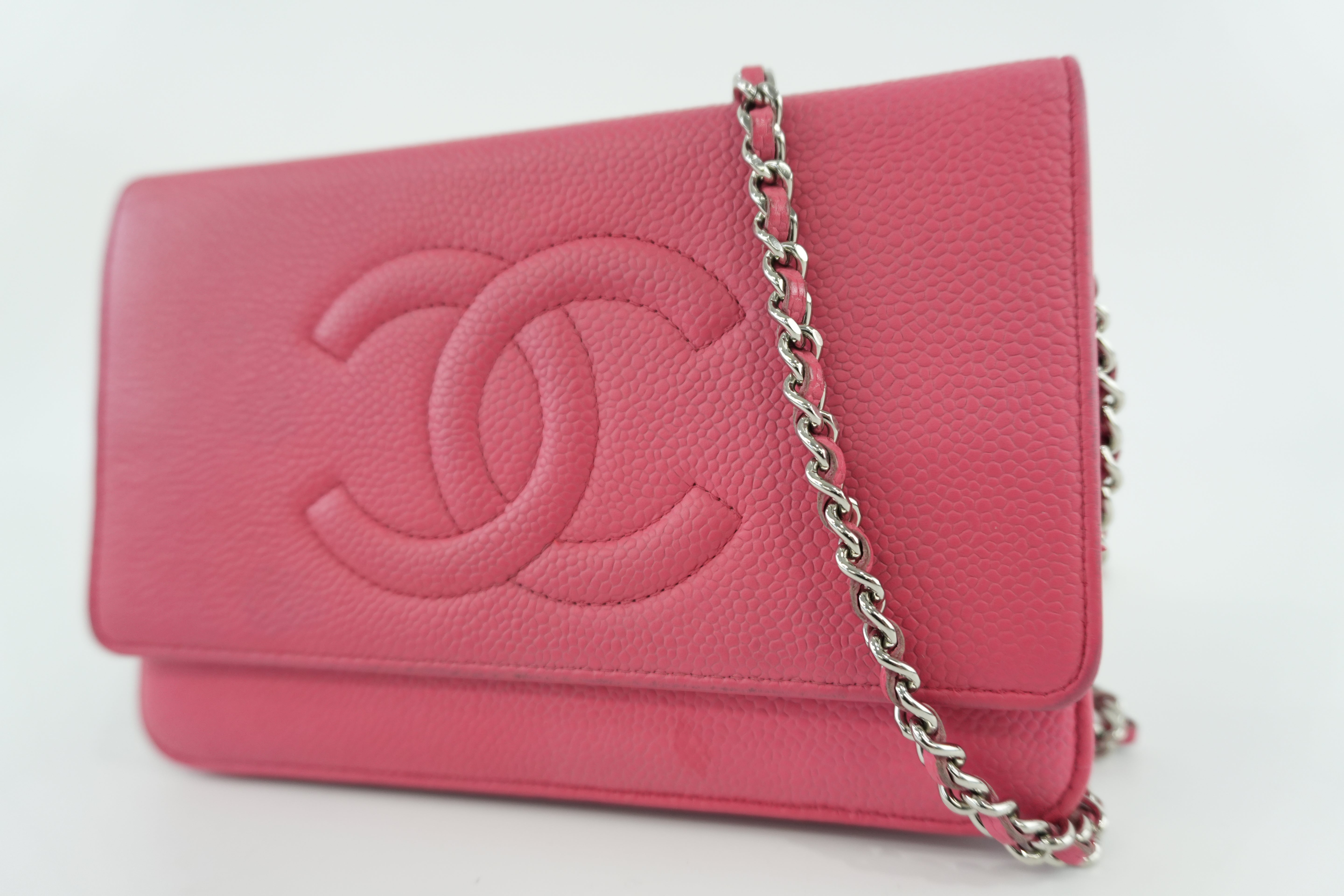 Chanel Caviar Wallet on Chain Pink Used