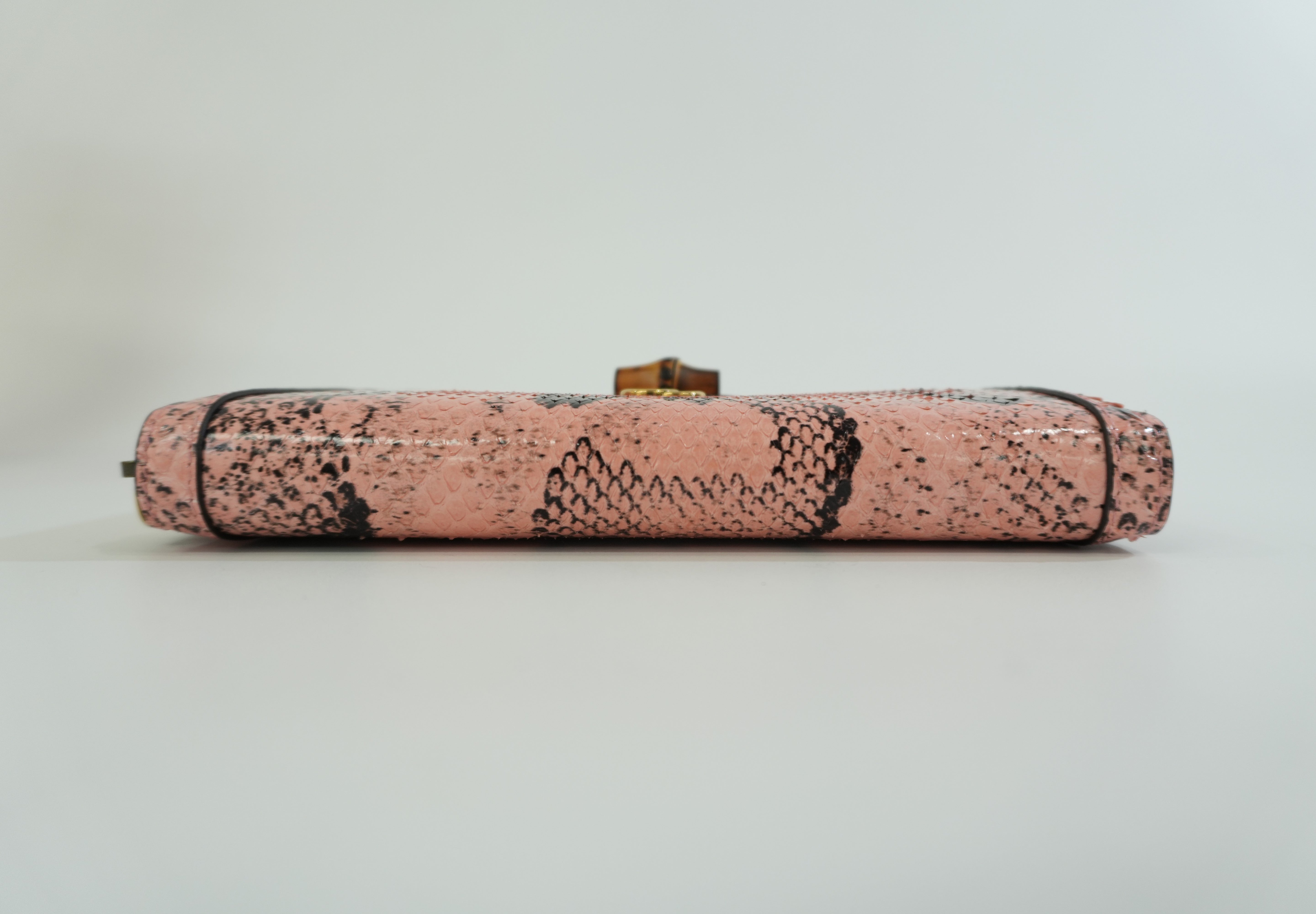 Gucci Snakeskin Leather Zippy Wallet Pink Used