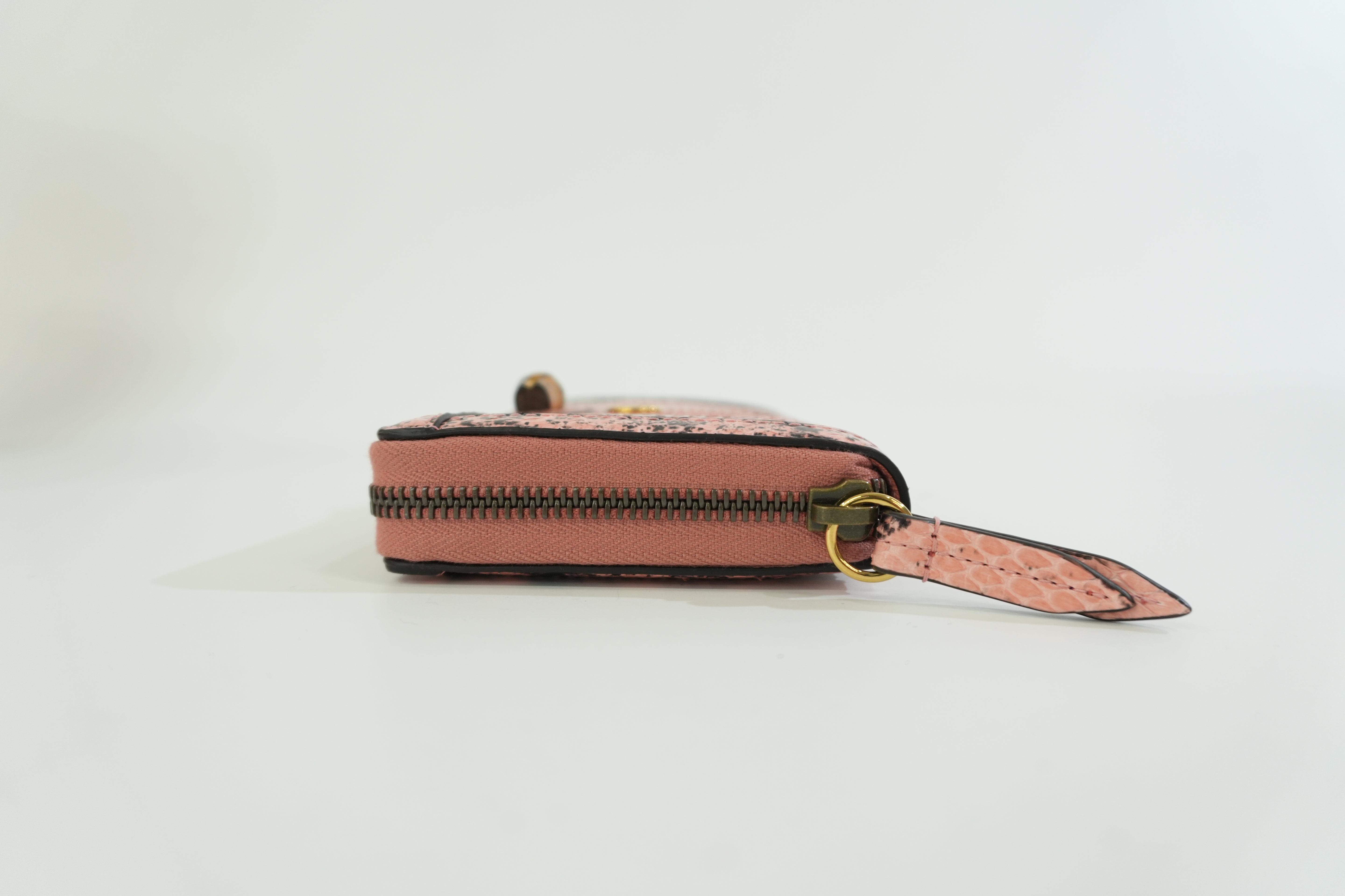 Gucci Snakeskin Leather Zippy Wallet Pink Used