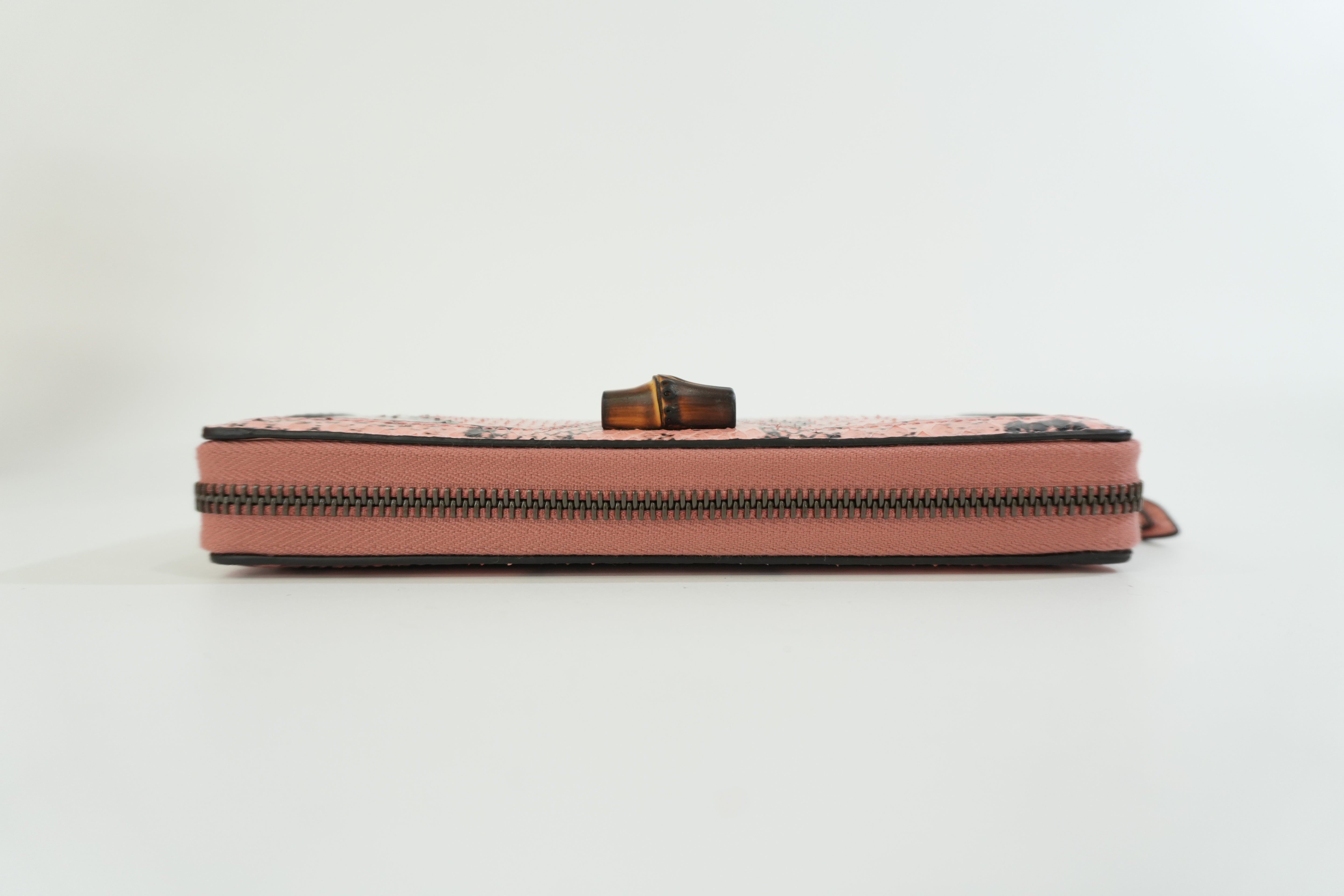 Gucci Snakeskin Leather Zippy Wallet Pink Used