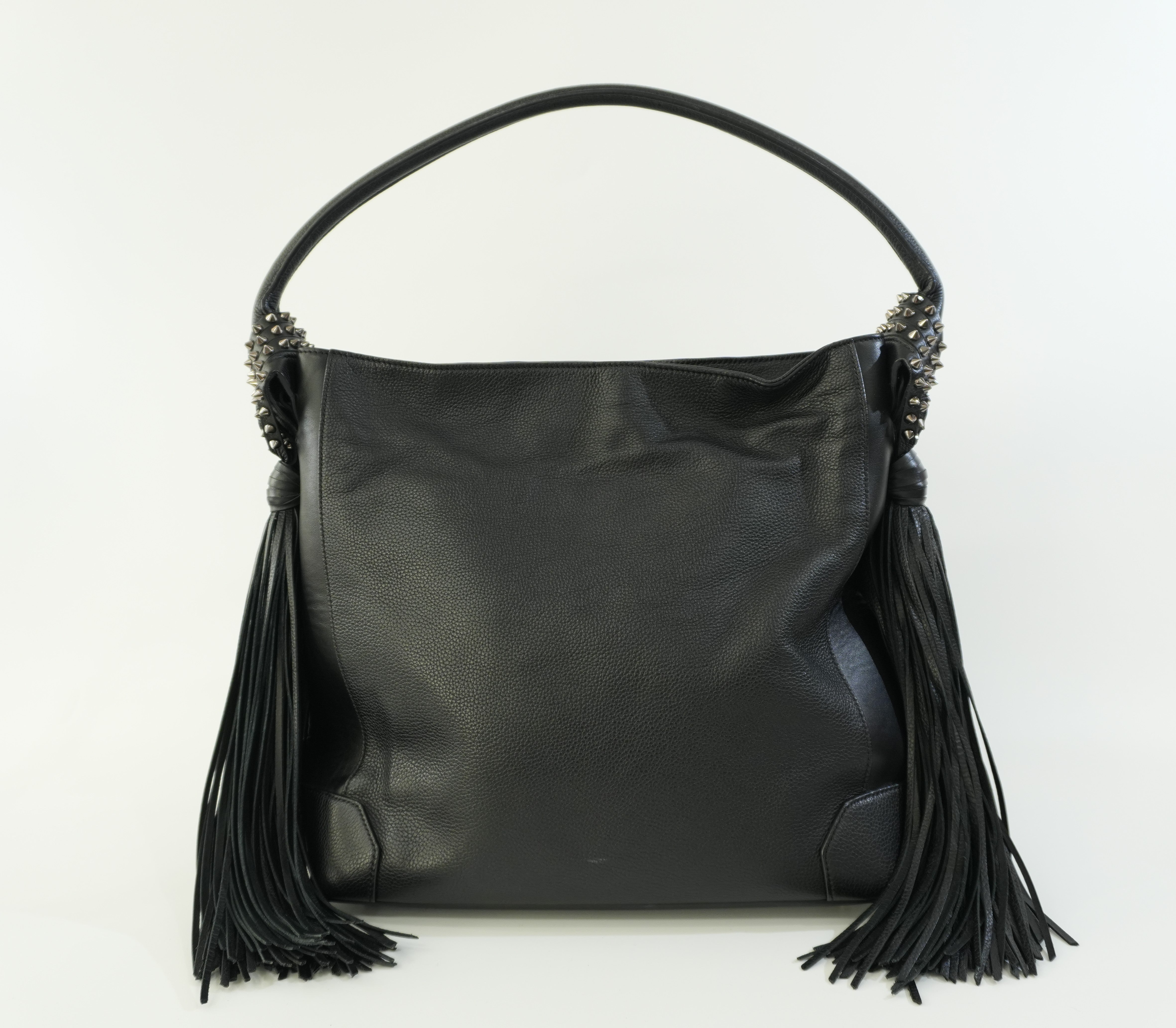 Christian Louboutin Leather Tassel Hobo Shoulder Bag Black Used