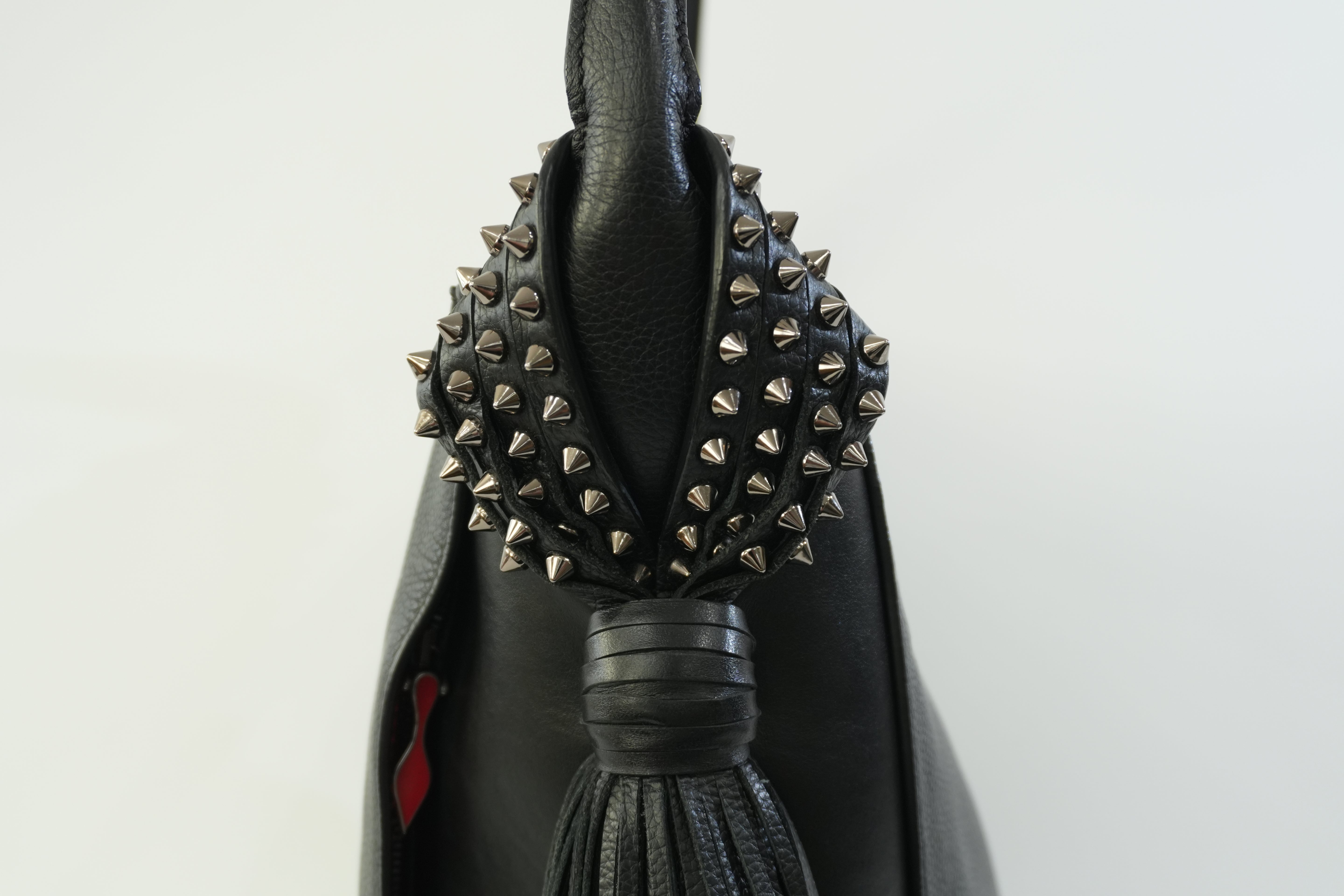 Christian Louboutin Leather Tassel Hobo Shoulder Bag Black Used