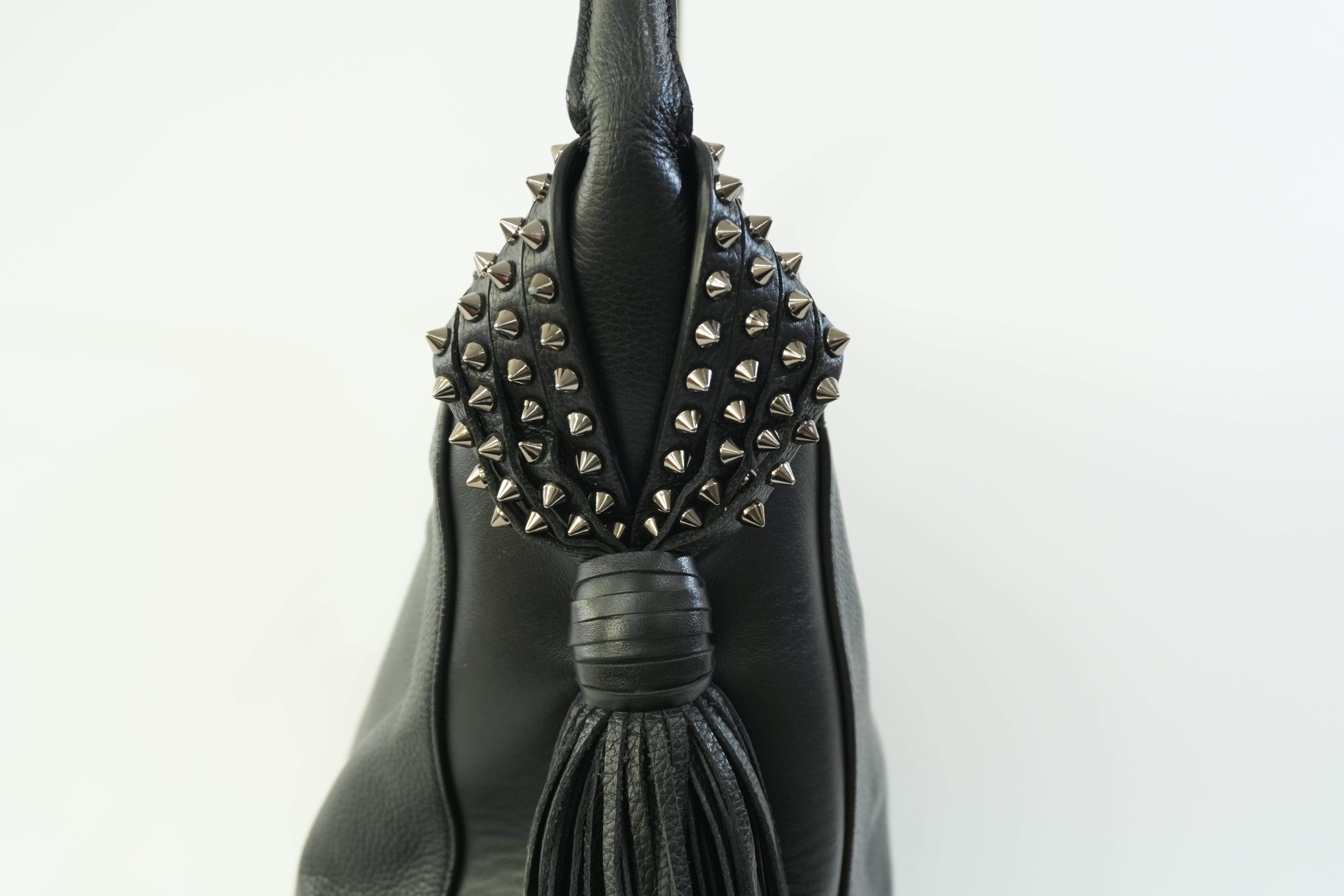 Christian Louboutin Leather Tassel Hobo Shoulder Bag Black Used