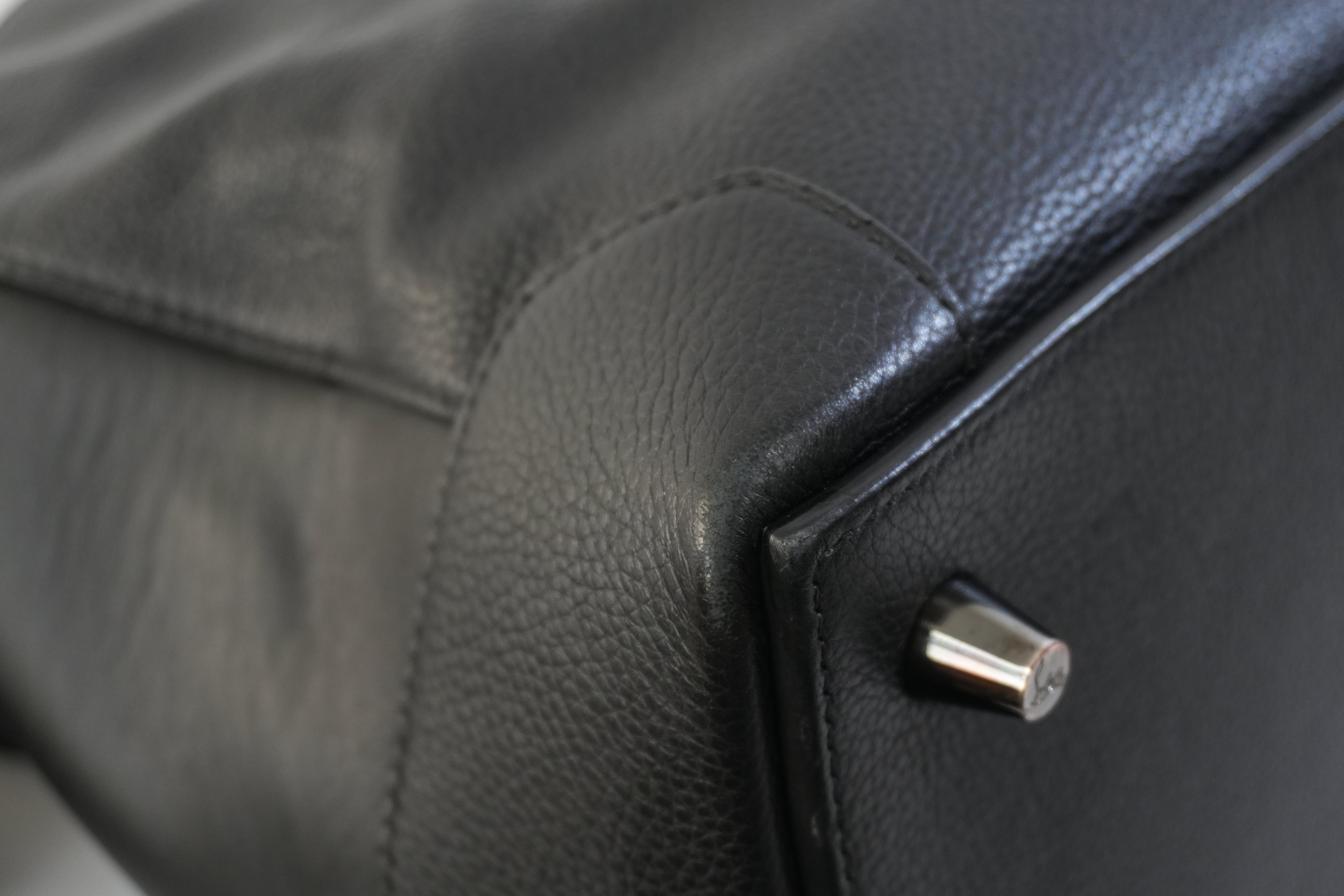 Christian Louboutin Leather Tassel Hobo Shoulder Bag Black Used