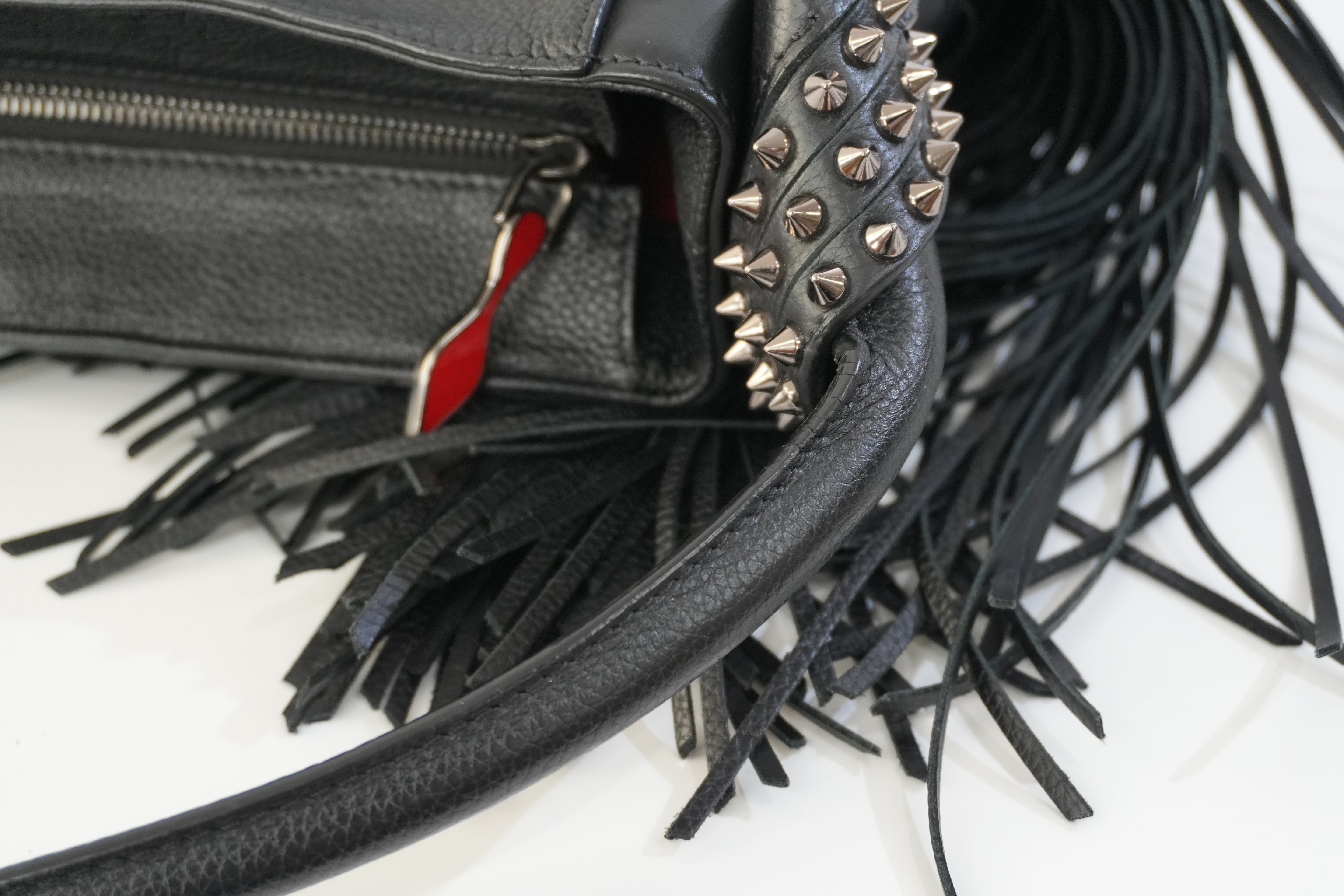 Christian Louboutin Leather Tassel Hobo Shoulder Bag Black Used