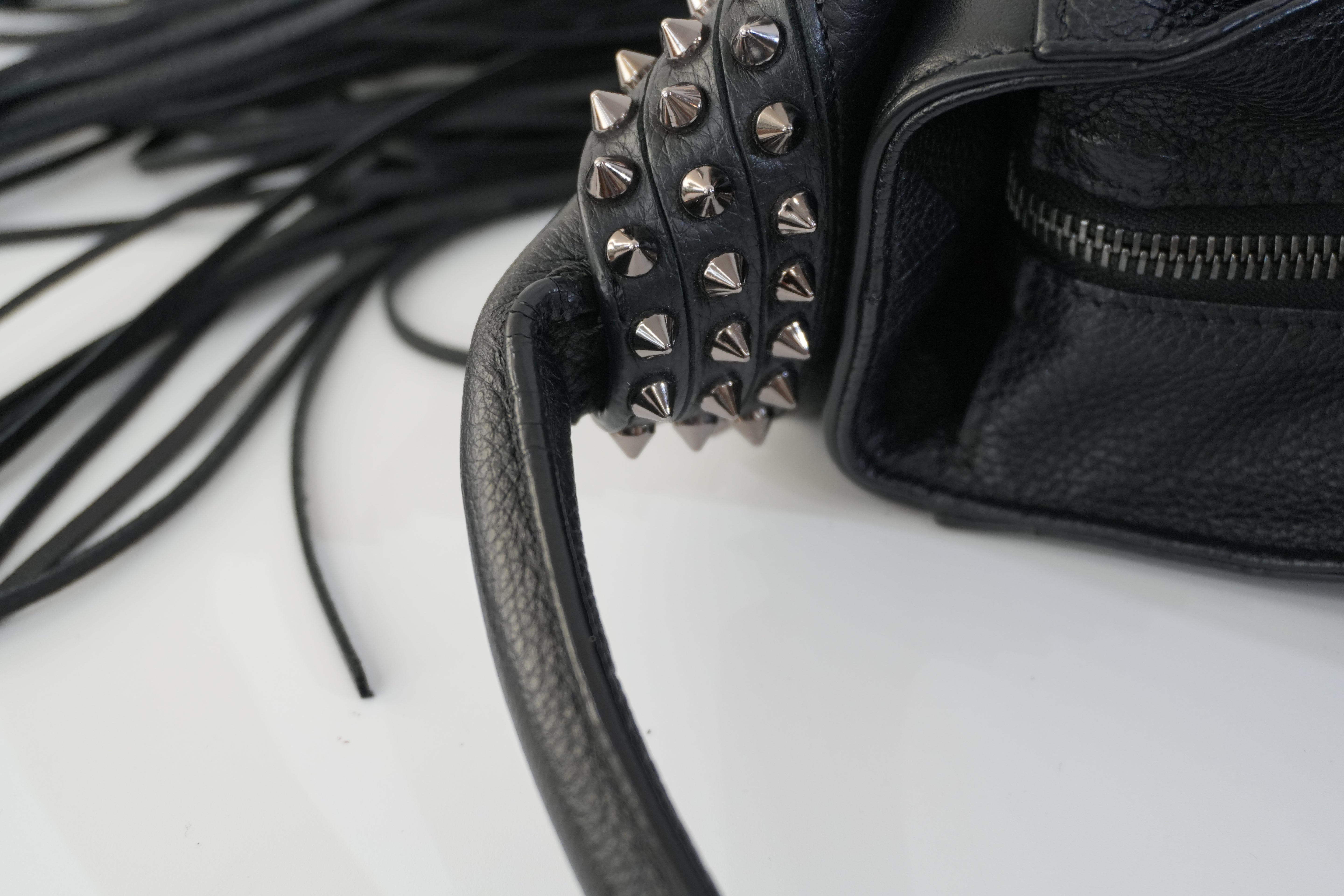 Christian Louboutin Leather Tassel Hobo Shoulder Bag Black Used