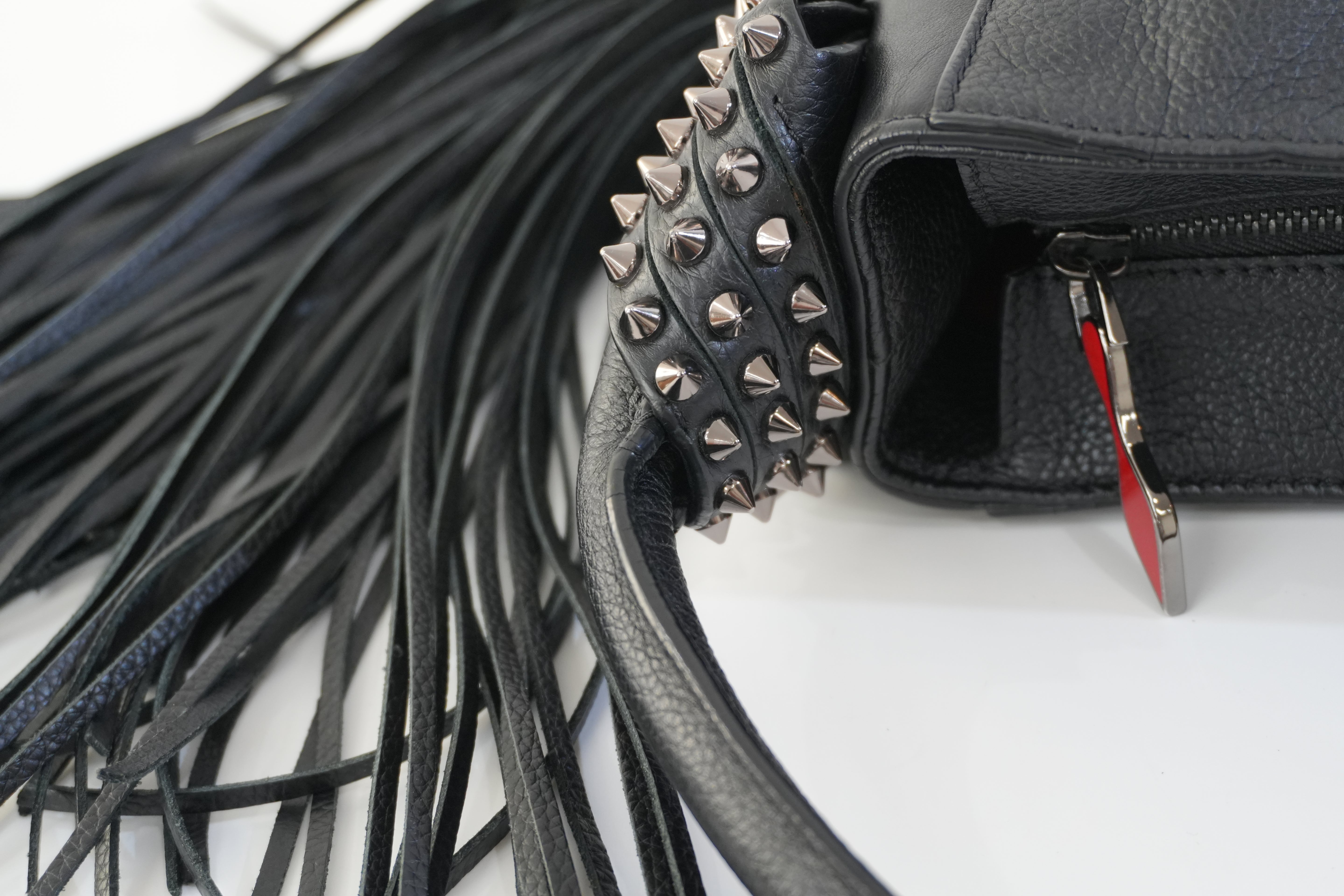 Christian Louboutin Leather Tassel Hobo Shoulder Bag Black Used
