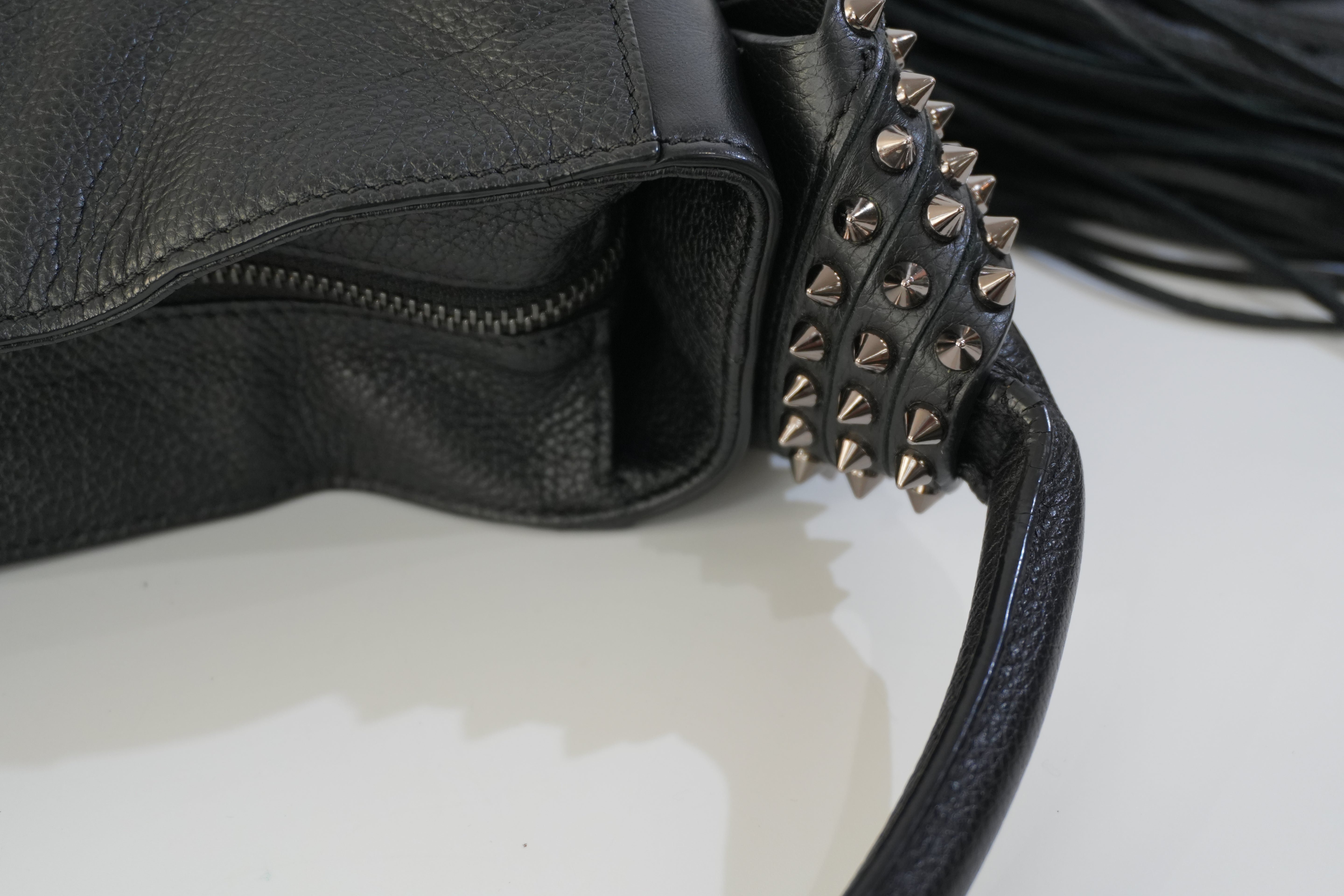 Christian Louboutin Leather Tassel Hobo Shoulder Bag Black Used
