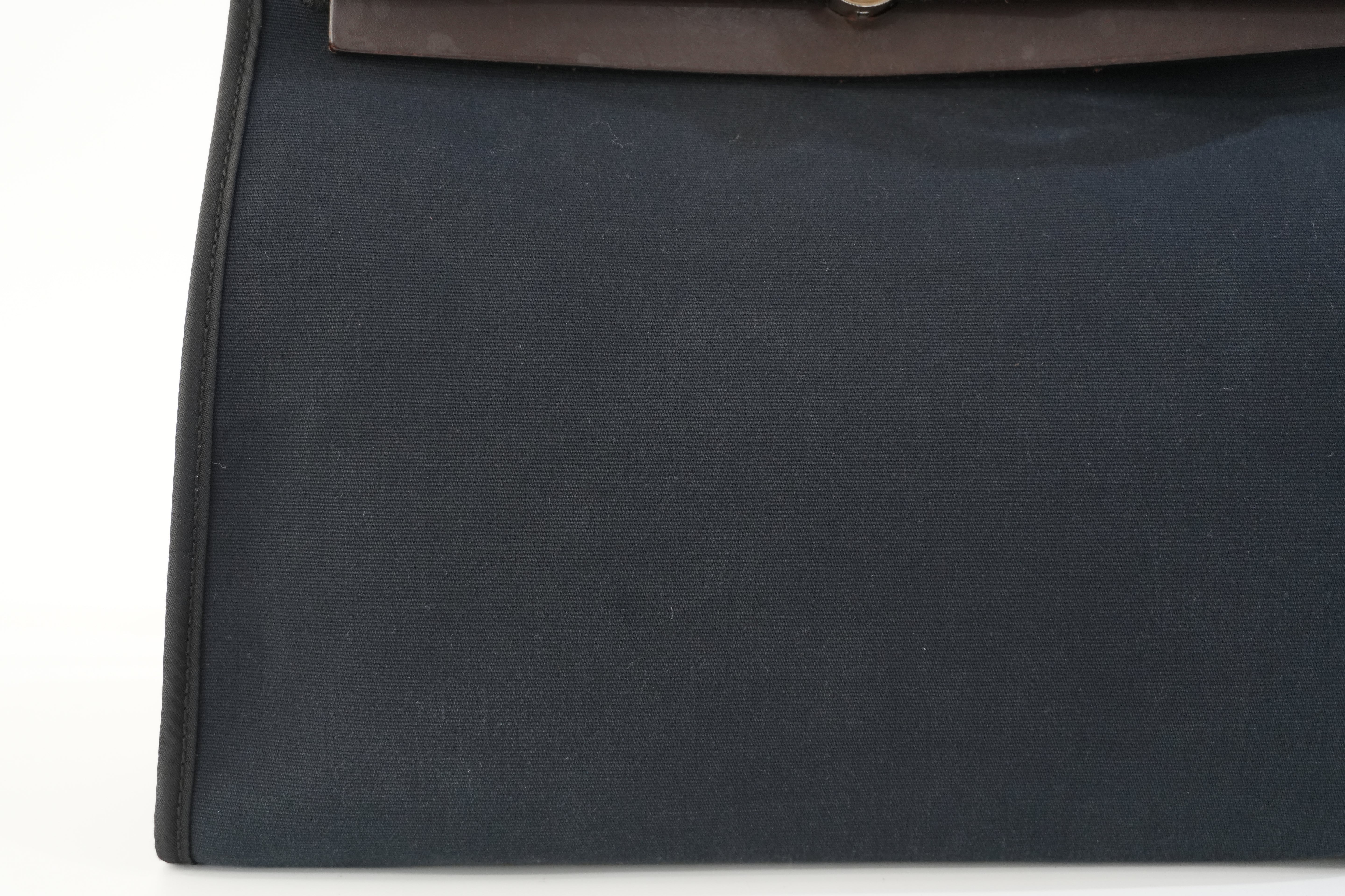 Hermes Canvas Herzip Tote Bag Black Used