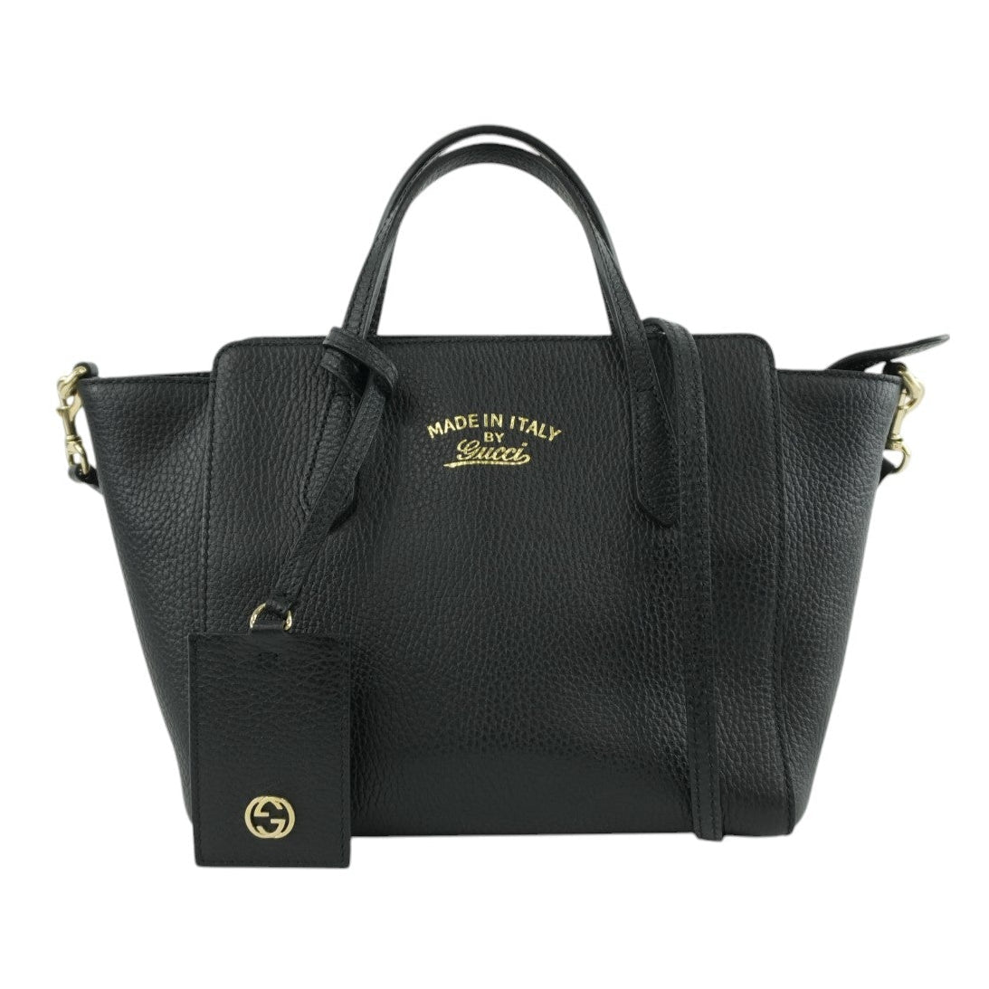 Gucci Swing Tote Bag Black Leather Used