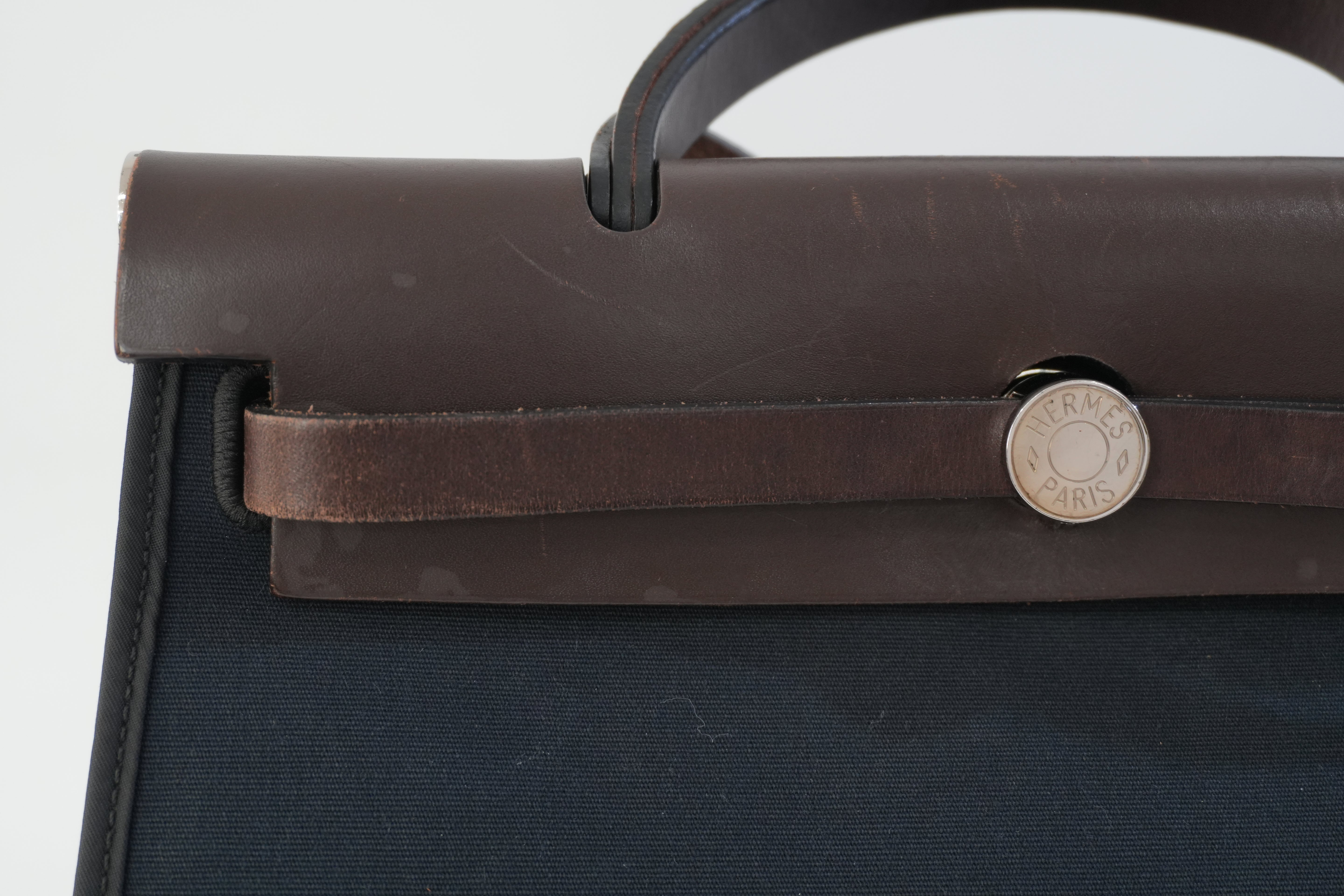 Hermes Canvas Herzip Tote Bag Black Used