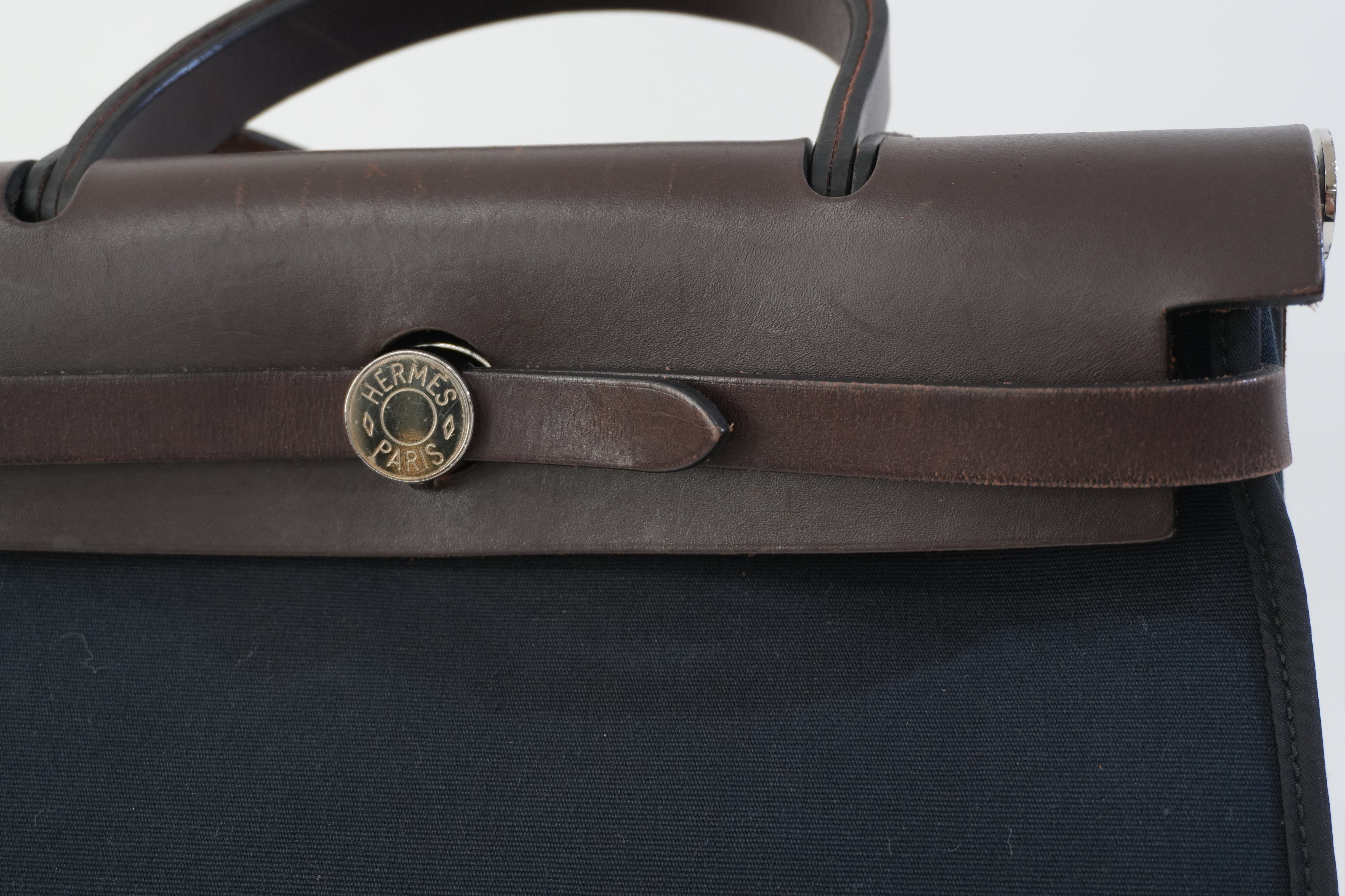 Hermes Canvas Herzip Tote Bag Black Used